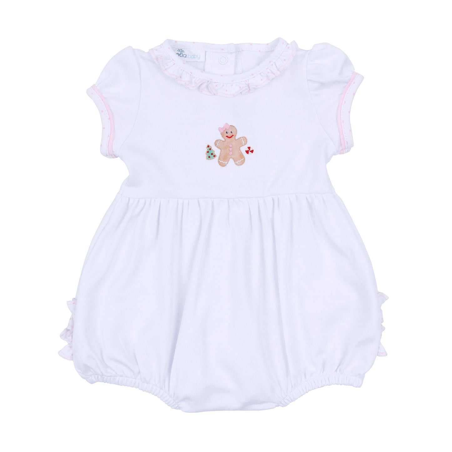 Frosted Wonderland Embroidered Ruffle Short Sleeve Bubble - Pink - Magnolia Baby Girl