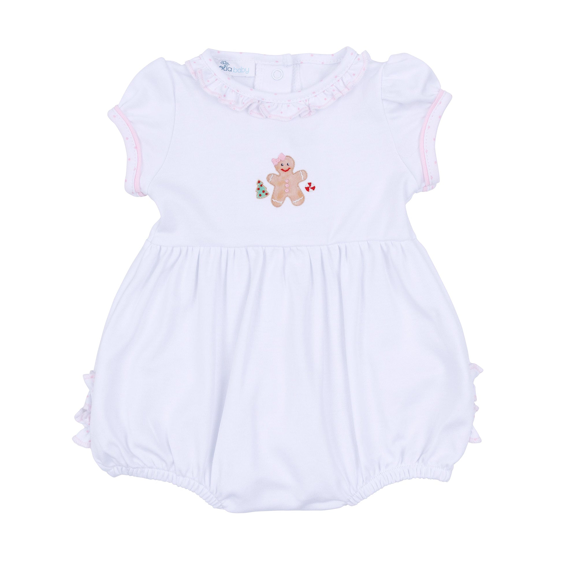 Frosted Wonderland Embroidered Ruffle Short Sleeve Bubble - Pink - Magnolia Baby Girl