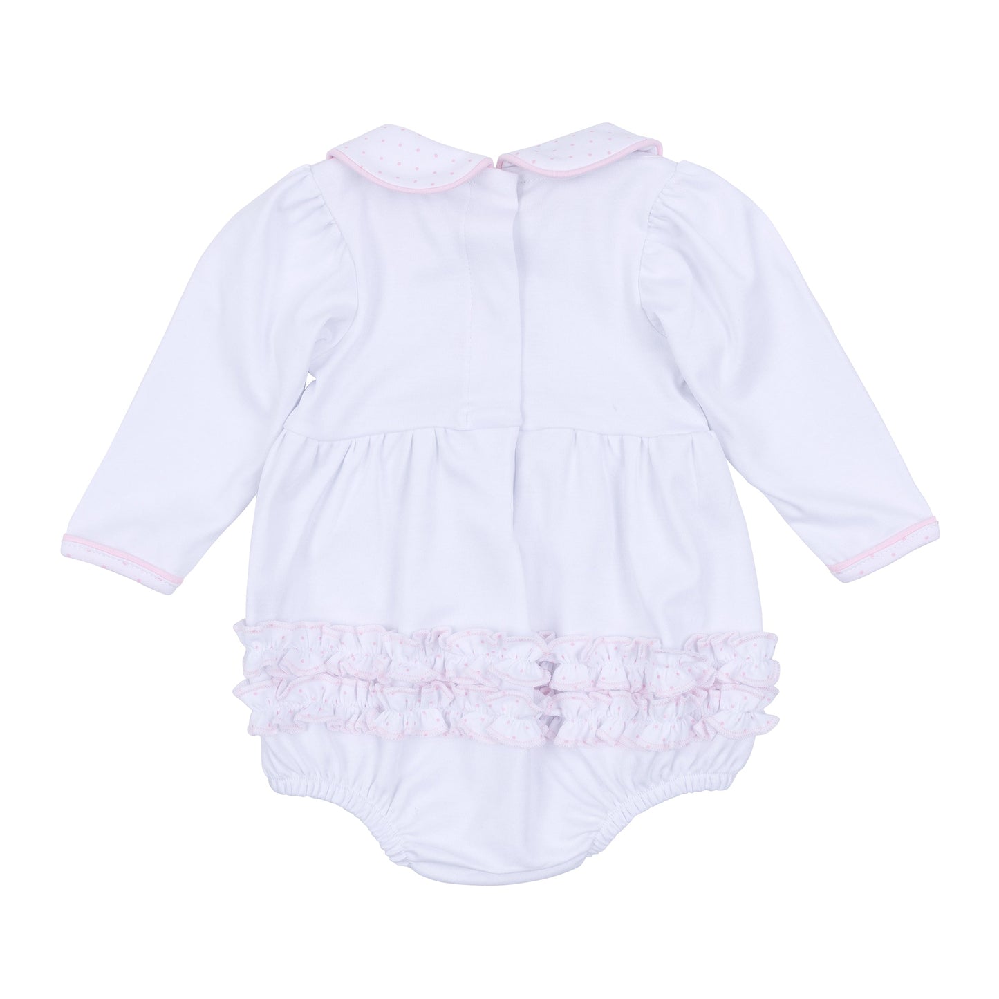 Frosted Wonderland Collared Ruffle Long Sleeve Bubble - Pink - Magnolia Baby Girl