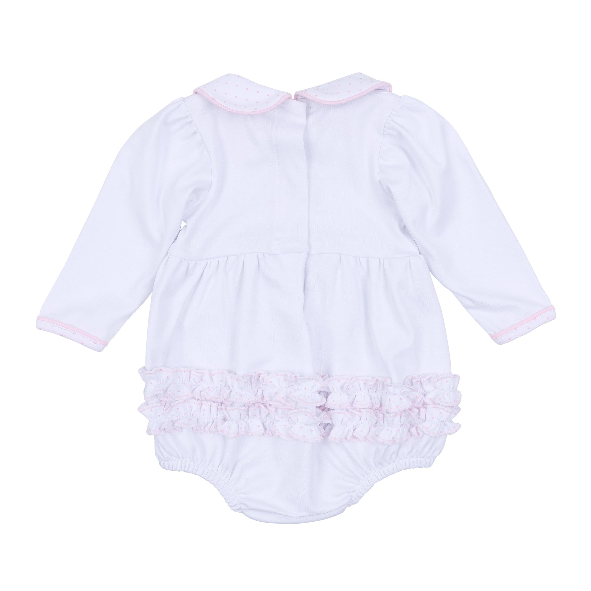 Frosted Wonderland Collared Ruffle Long Sleeve Bubble - Pink - Magnolia Baby Girl