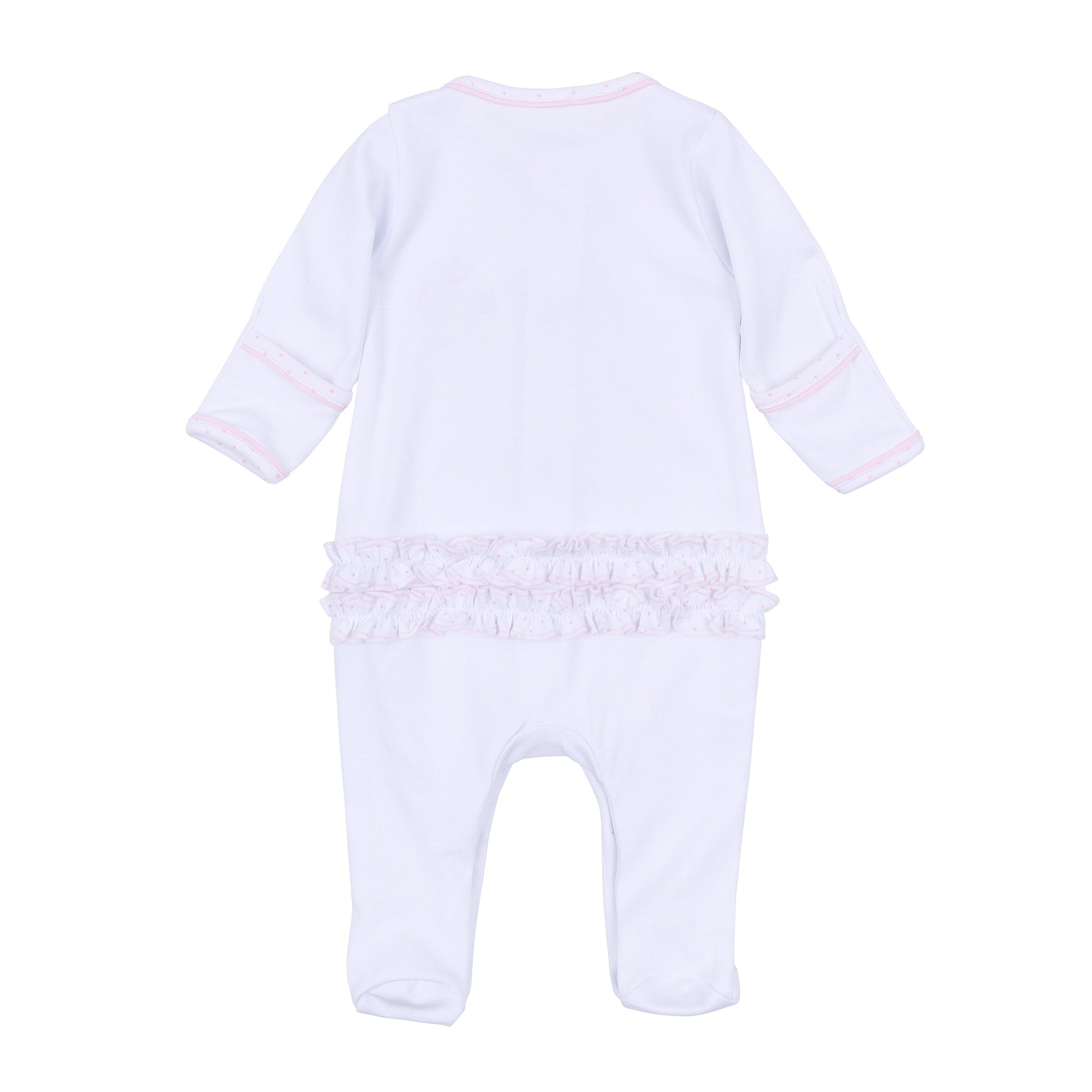 Frosted Wonderland Embroidered Ruffle Footie - Pink - Magnolia Baby Girl
