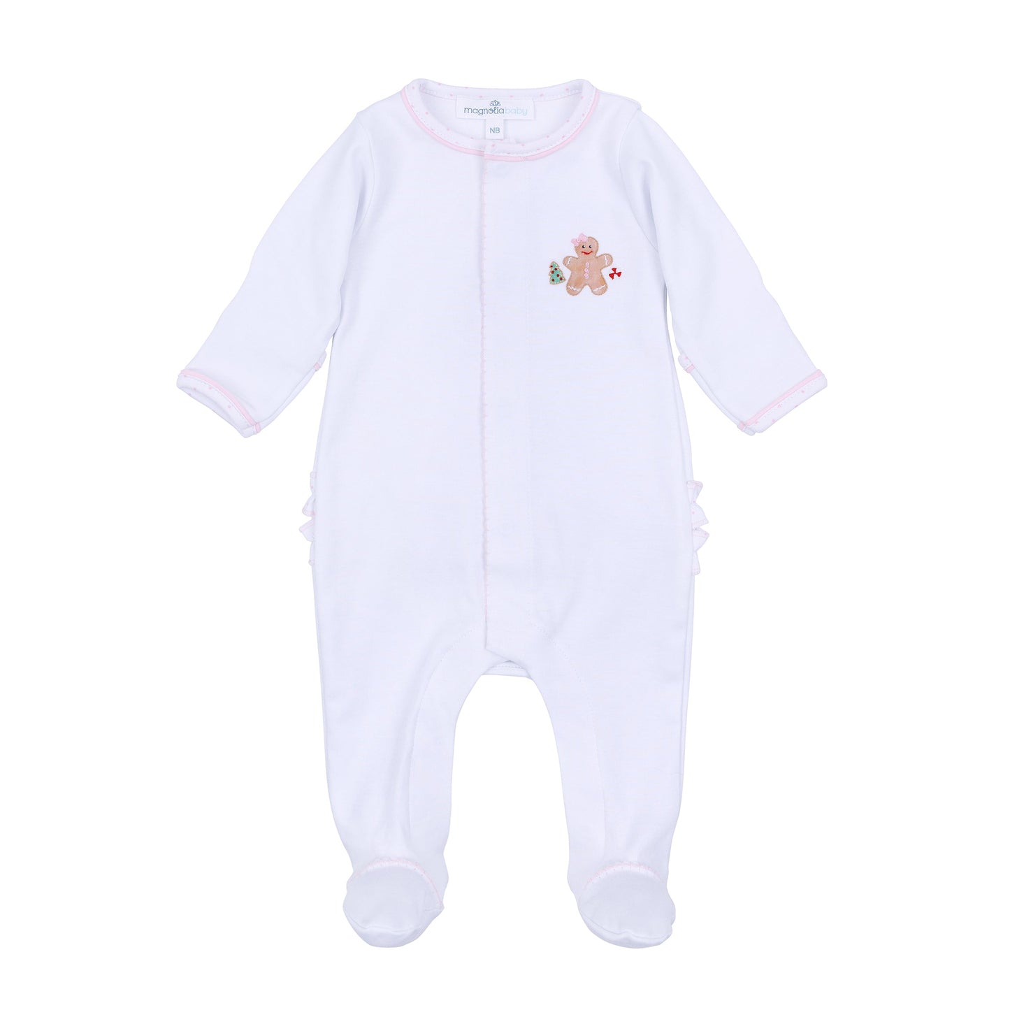 Frosted Wonderland Embroidered Ruffle Footie - Pink - Magnolia Baby Girl