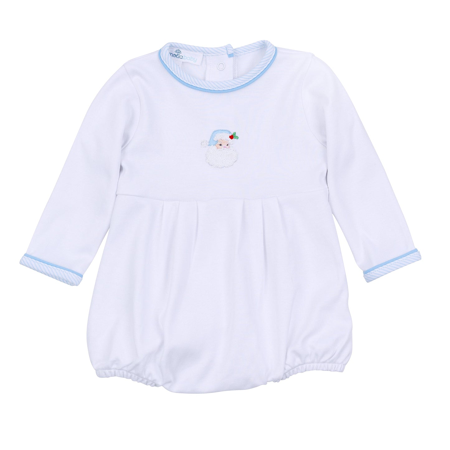 Santa Baby Embroidered Long Sleeve Boy Bubble - Light Blue - Magnolia Baby Boy
