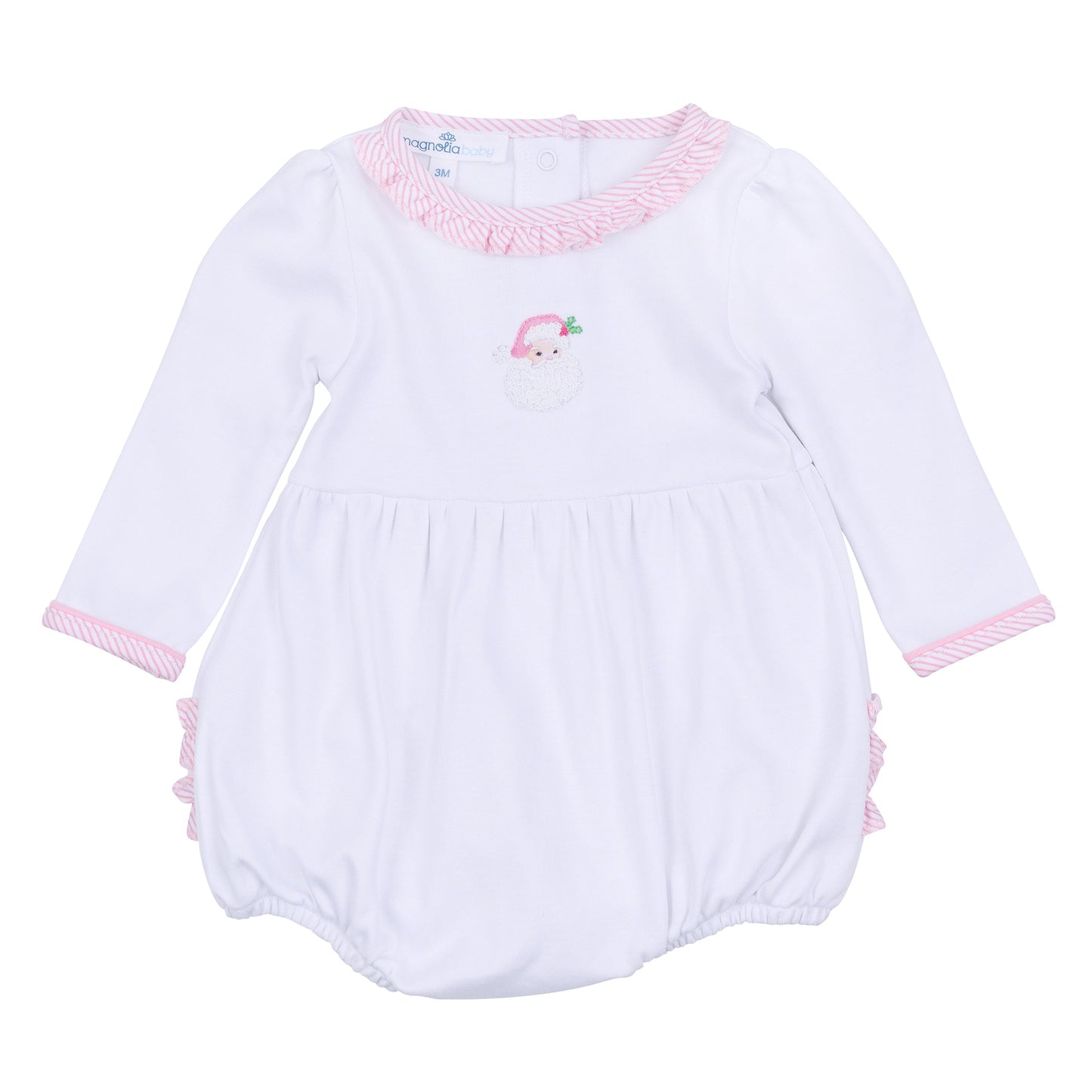 Santa Baby Embroidered Ruffle Long Sleeve Bubble - Pink - Magnolia Baby Girl