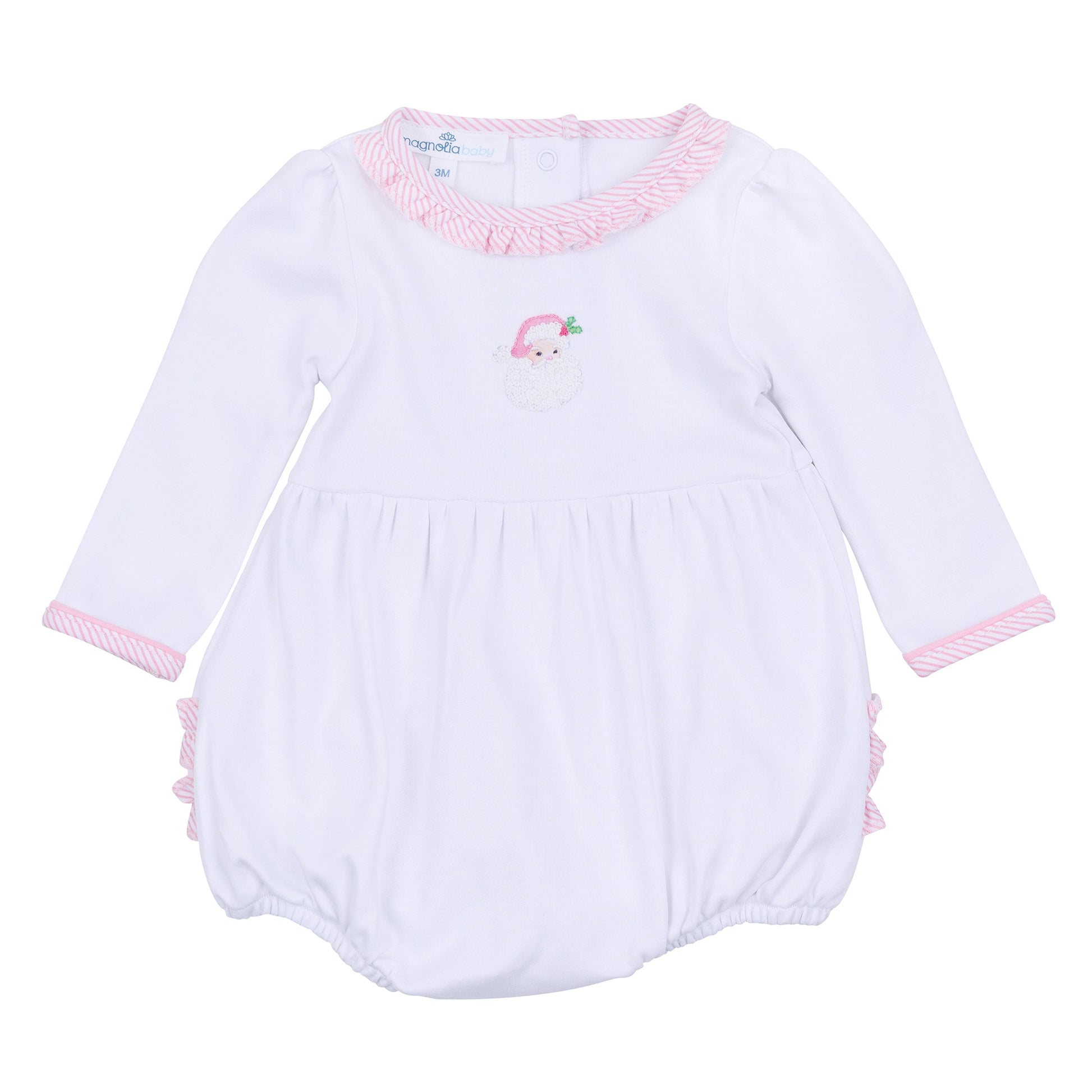 Santa Baby Embroidered Ruffle Long Sleeve Bubble - Pink - Magnolia Baby Girl