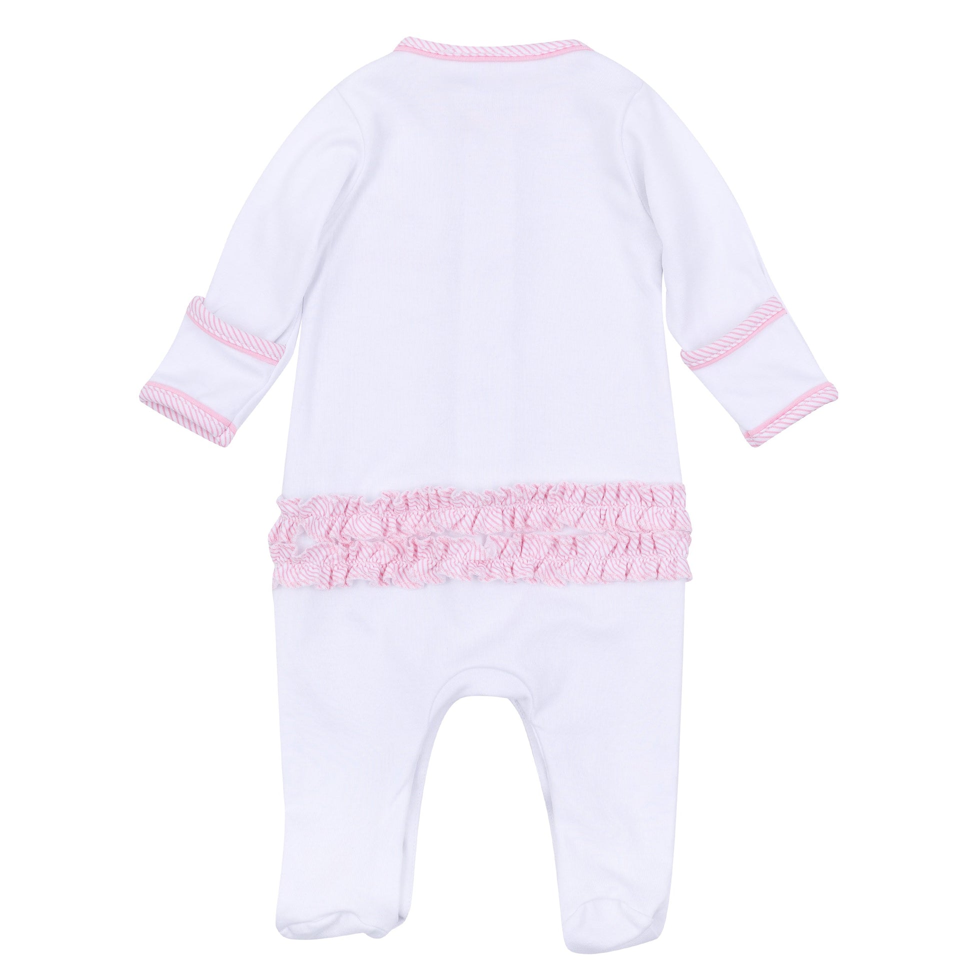 Santa Baby Embroidered Baby's First Christmas Ruffle Footie - Pink - Magnolia Baby Girl