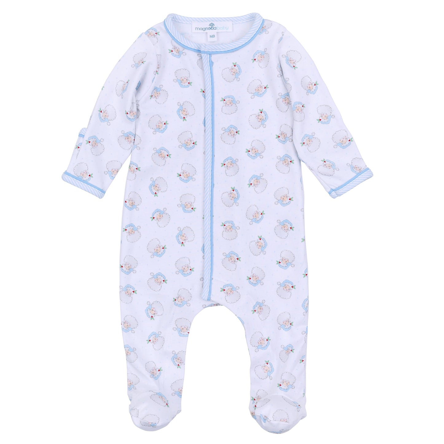Santa Baby Print Footie - Light Blue - Magnolia Baby Boy