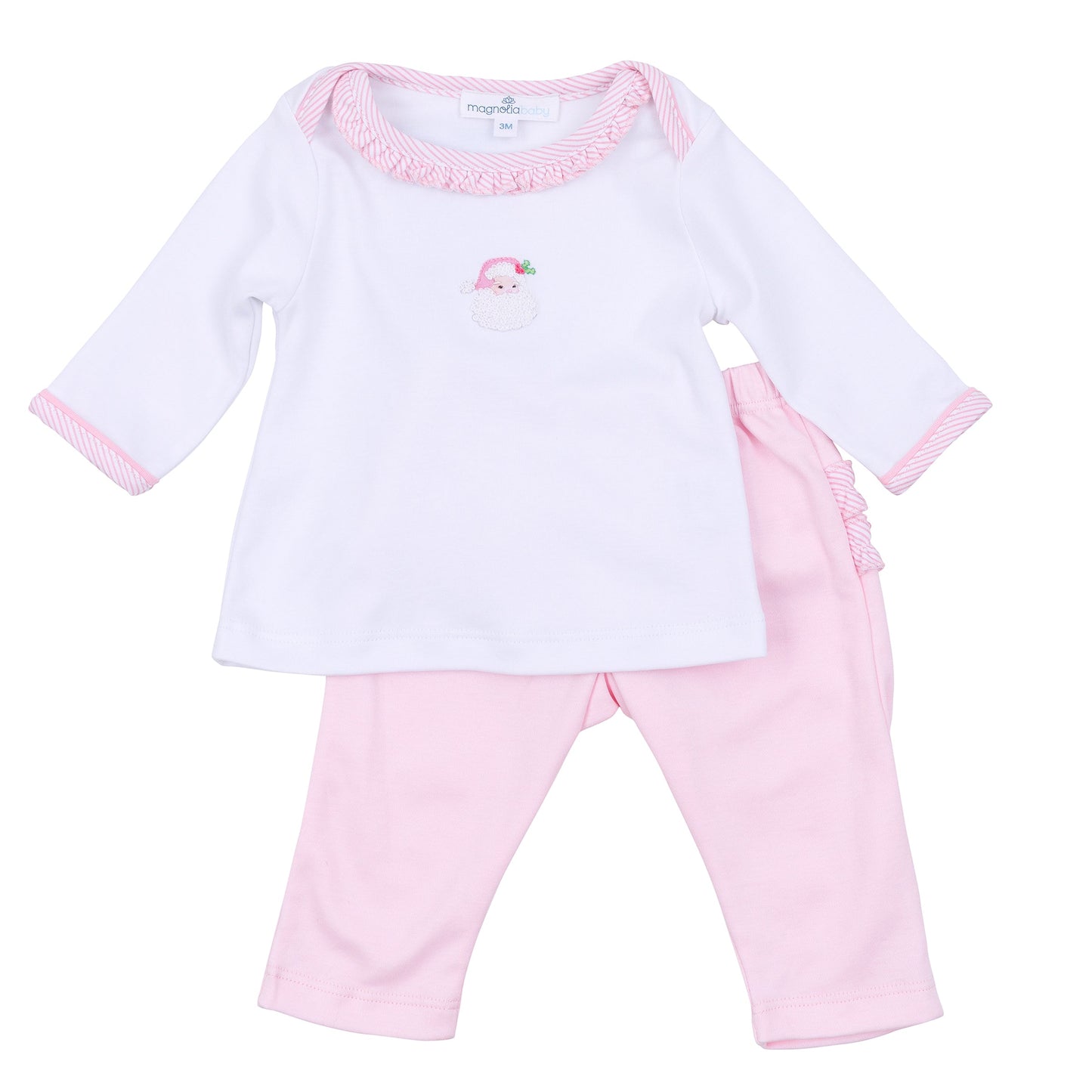 Santa Baby Embroidered Ruffle 2pc Pant Set - Pink - Magnolia Baby Girl