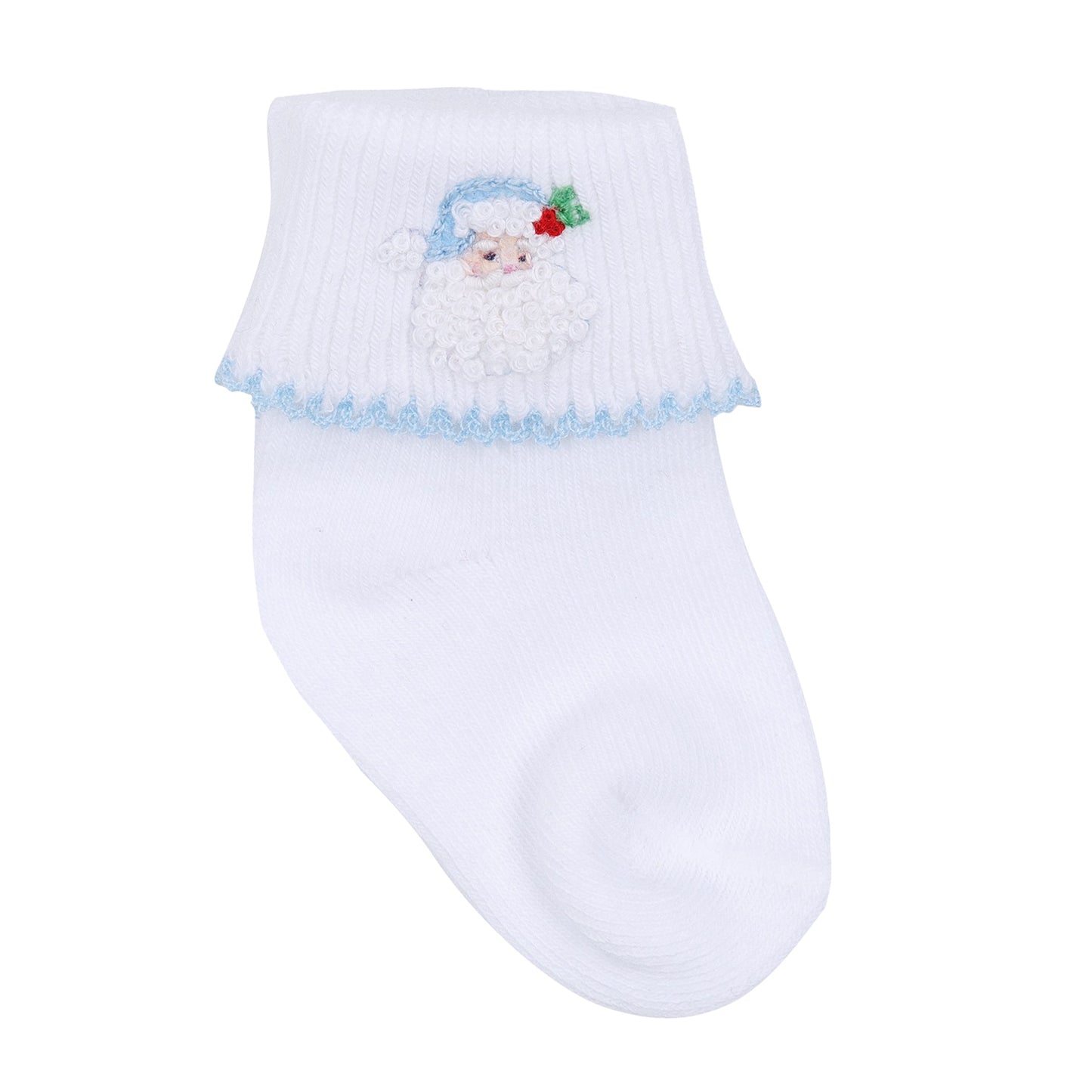 Santa Baby Embroidered Socks - Light Blue - Magnolia Baby Boy