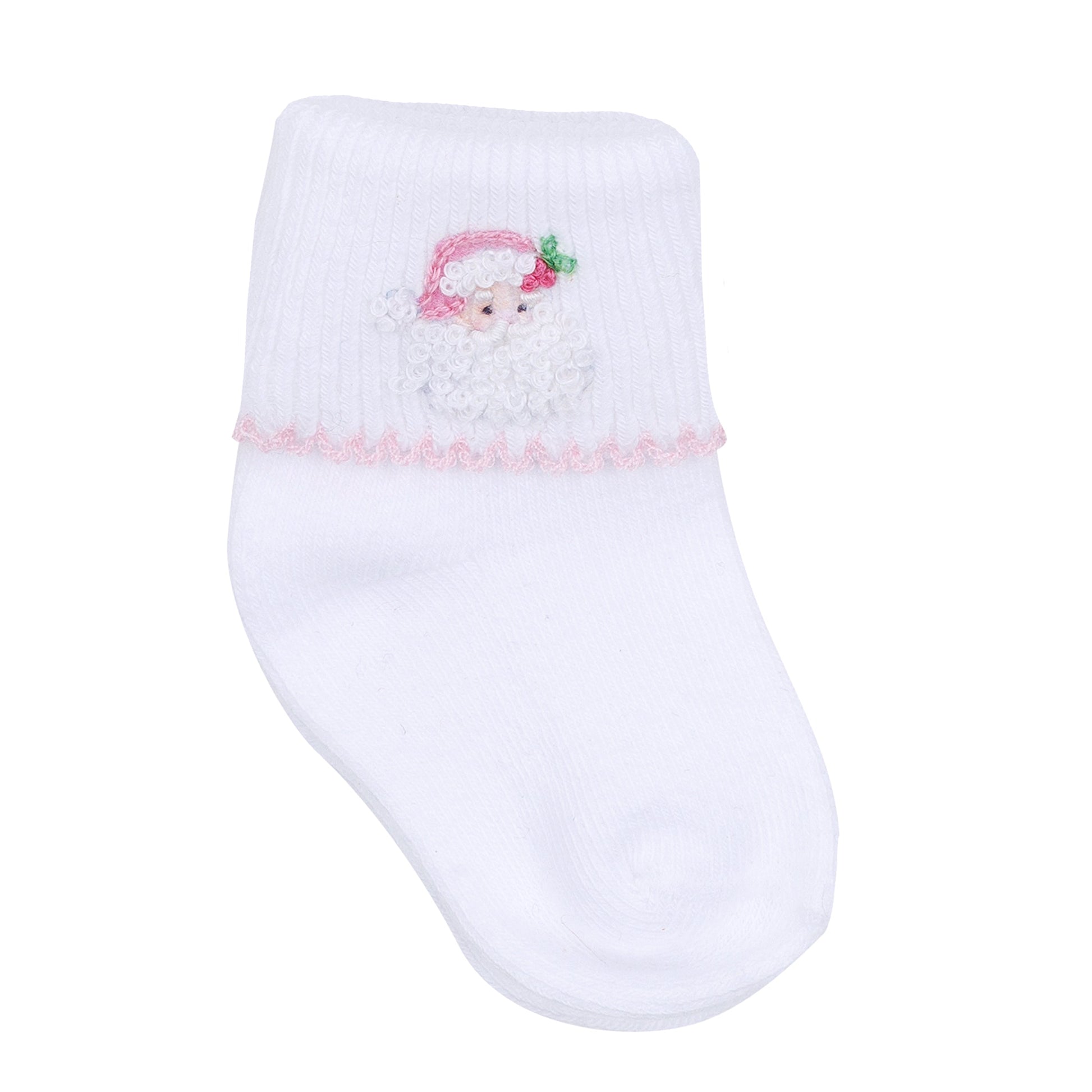 Santa Baby Embroidered Socks - Pink - Magnolia Baby Girl