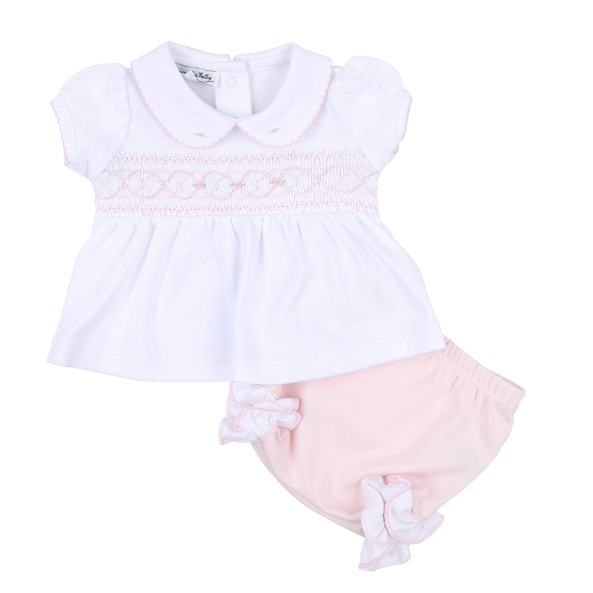Abby & Alex Pink Smocked Collared Ruffle Short Sleeve Diaper Cover Set - Magnolia BabyDiaper Cover