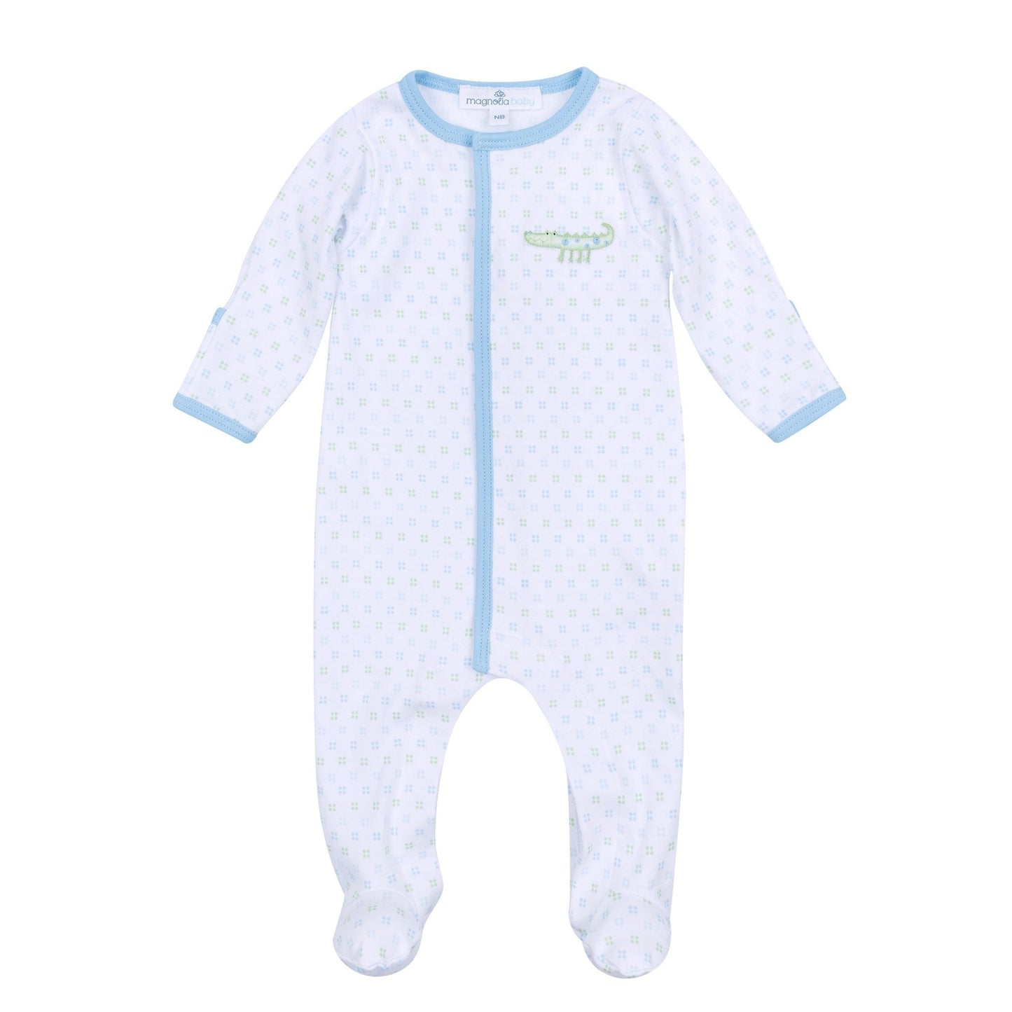 Alligator Pie Embroidered Footie - Light Blue - Magnolia BabyFootie
