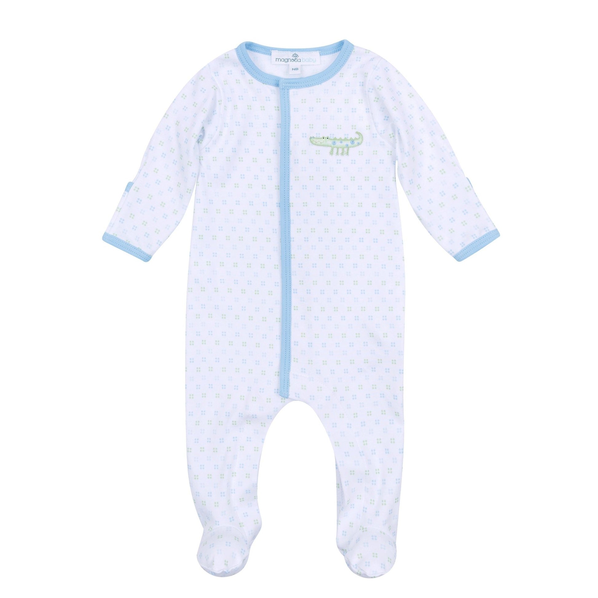 Alligator Pie Embroidered Footie - Light Blue - Magnolia BabyFootie