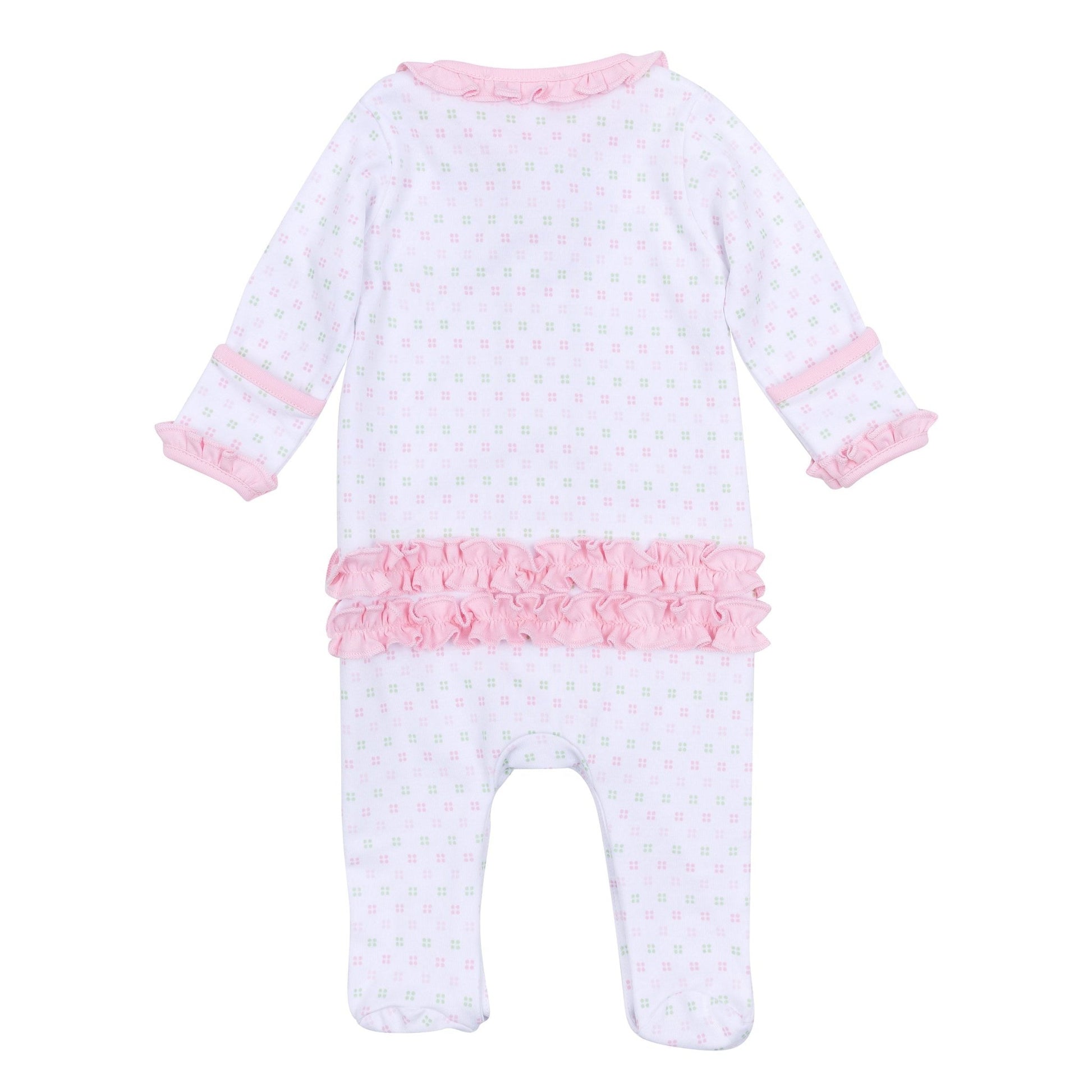 Alligator Pie Embroidered Ruffle Footie - Pink - Magnolia BabyFootie