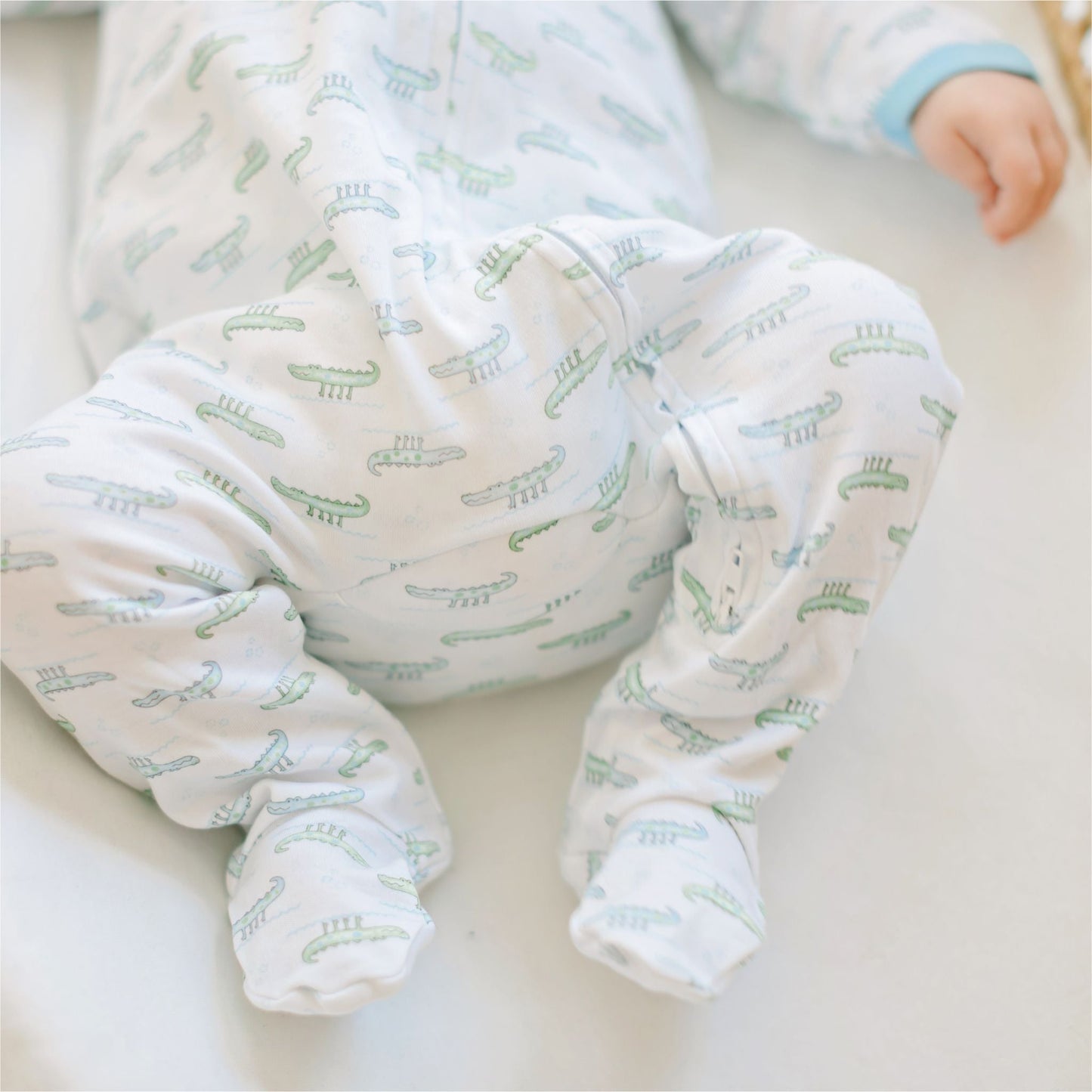 Alligator Pie Print Zip Footie - Light Blue - Magnolia BabyFootie