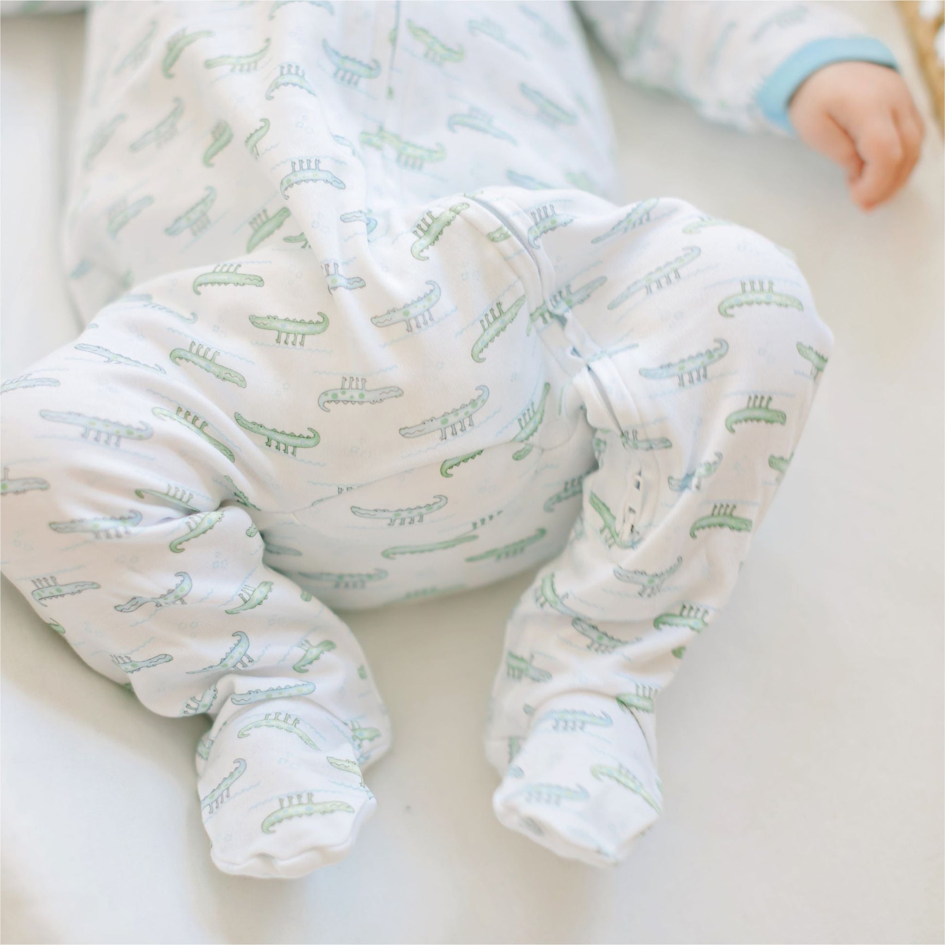Alligator Pie Print Zip Footie - Light Blue - Magnolia BabyFootie