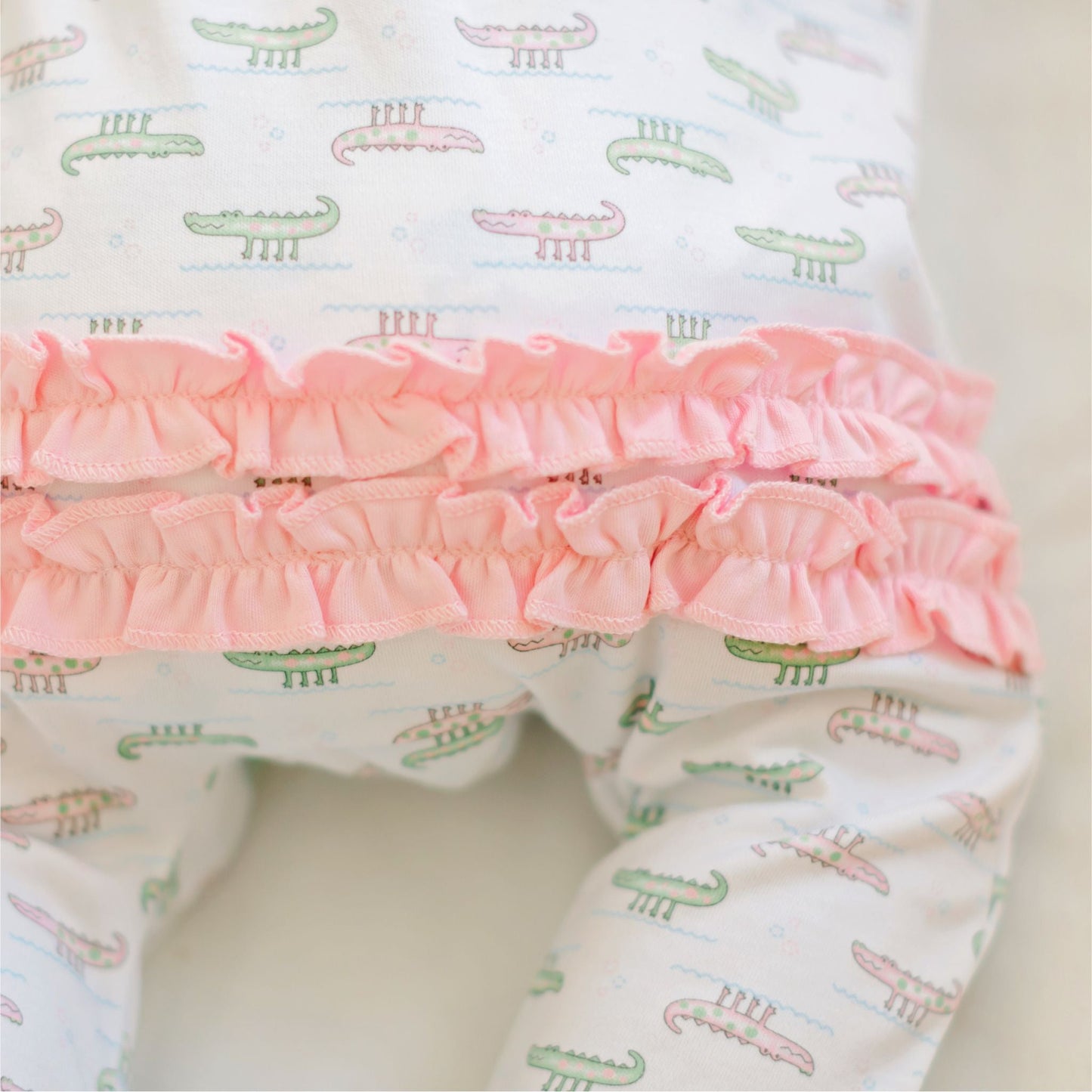 Alligator Pie Print Zip Footie - Pink - Magnolia BabyFootie