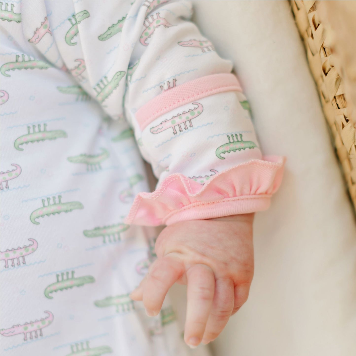 Alligator Pie Print Zip Footie - Pink - Magnolia BabyFootie