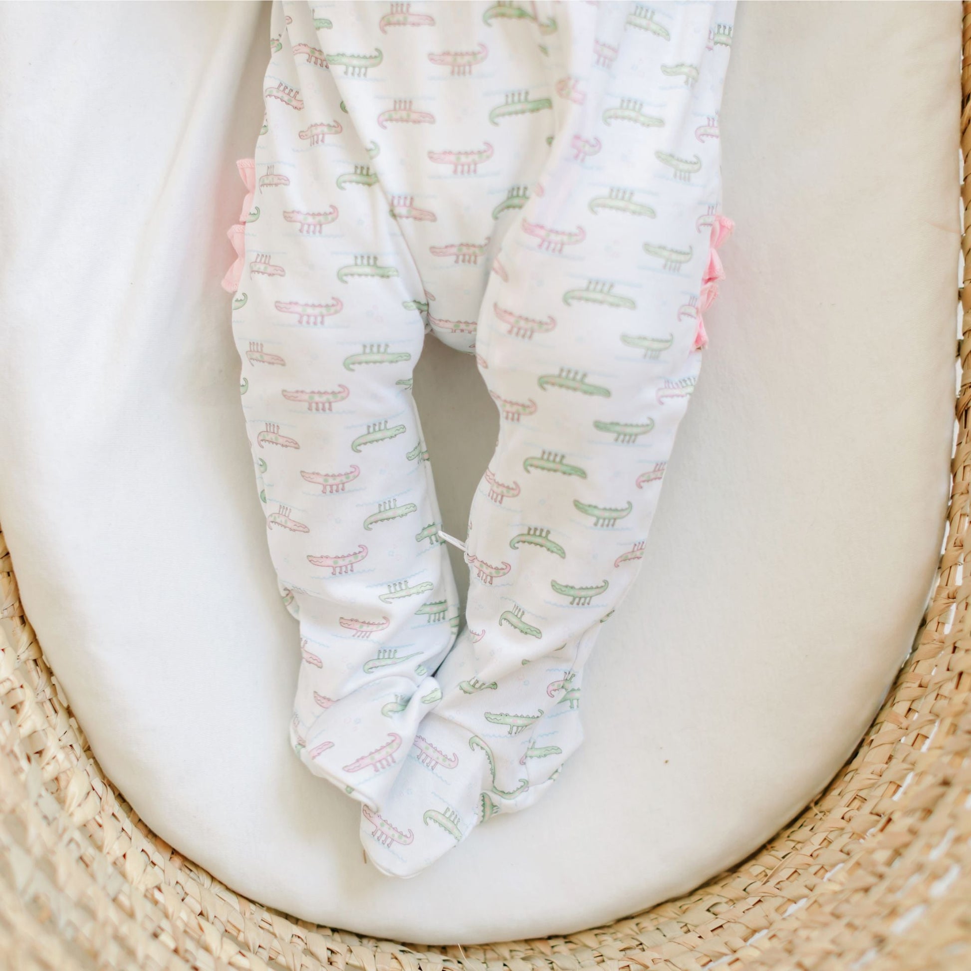 Alligator Pie Print Zip Footie - Pink - Magnolia BabyFootie