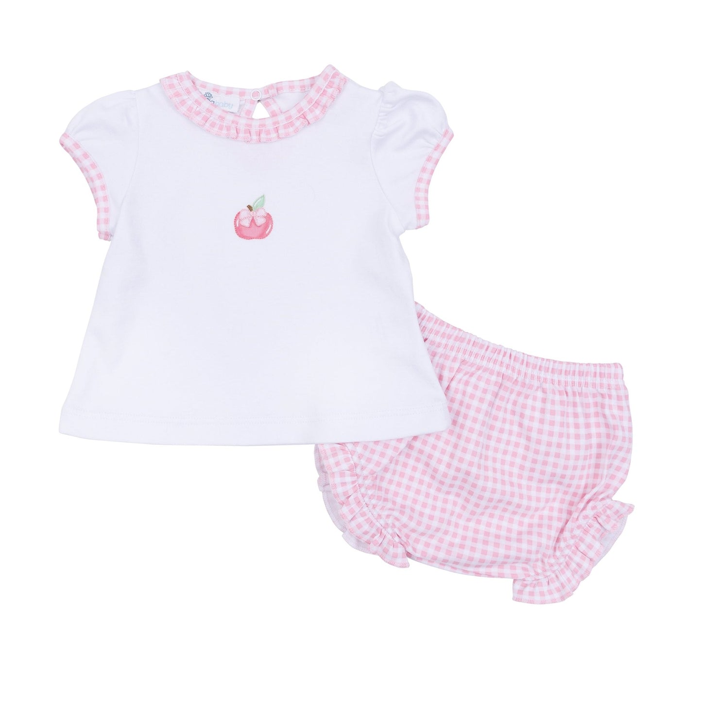 Apple of my Eye Embroidered Ruffle Short Sleeve Diaper Cover Set - Magnolia BabyDiaper Cover