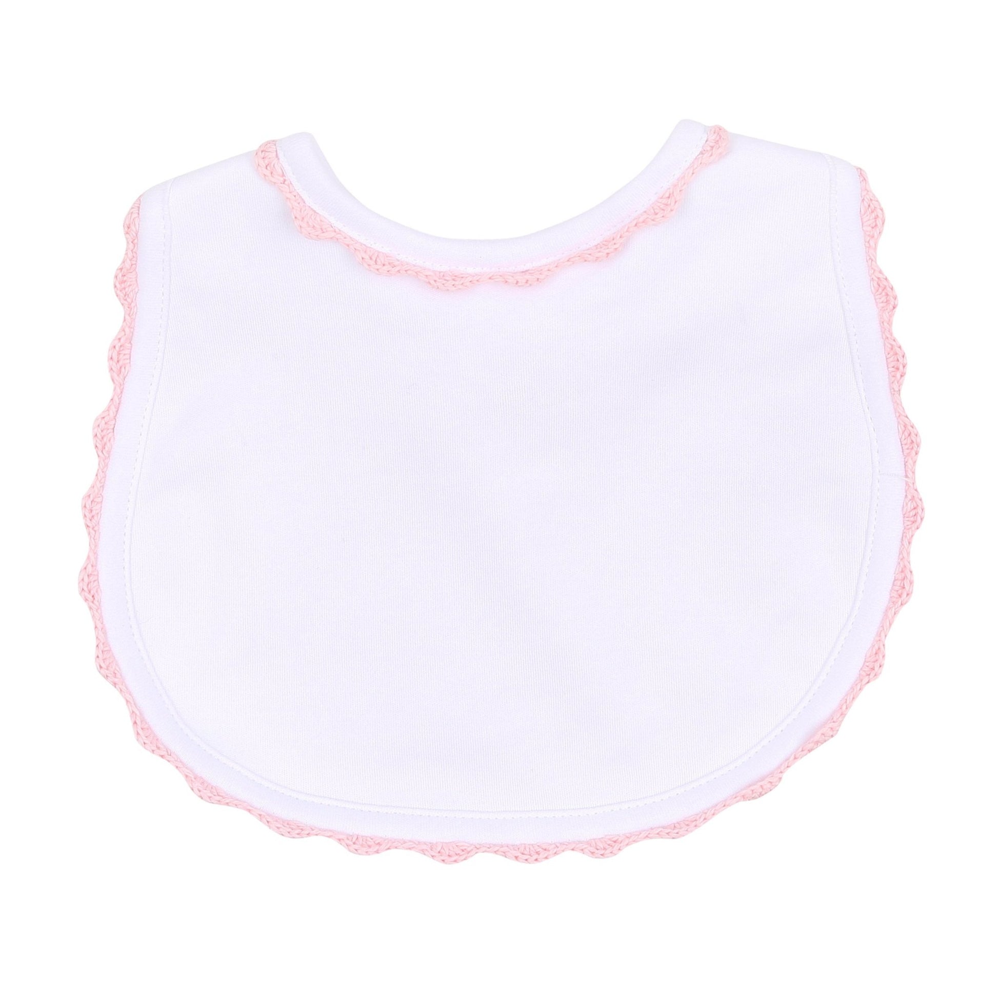 Baby Joy Bib with Pink Crochet Trim - Magnolia BabyBib