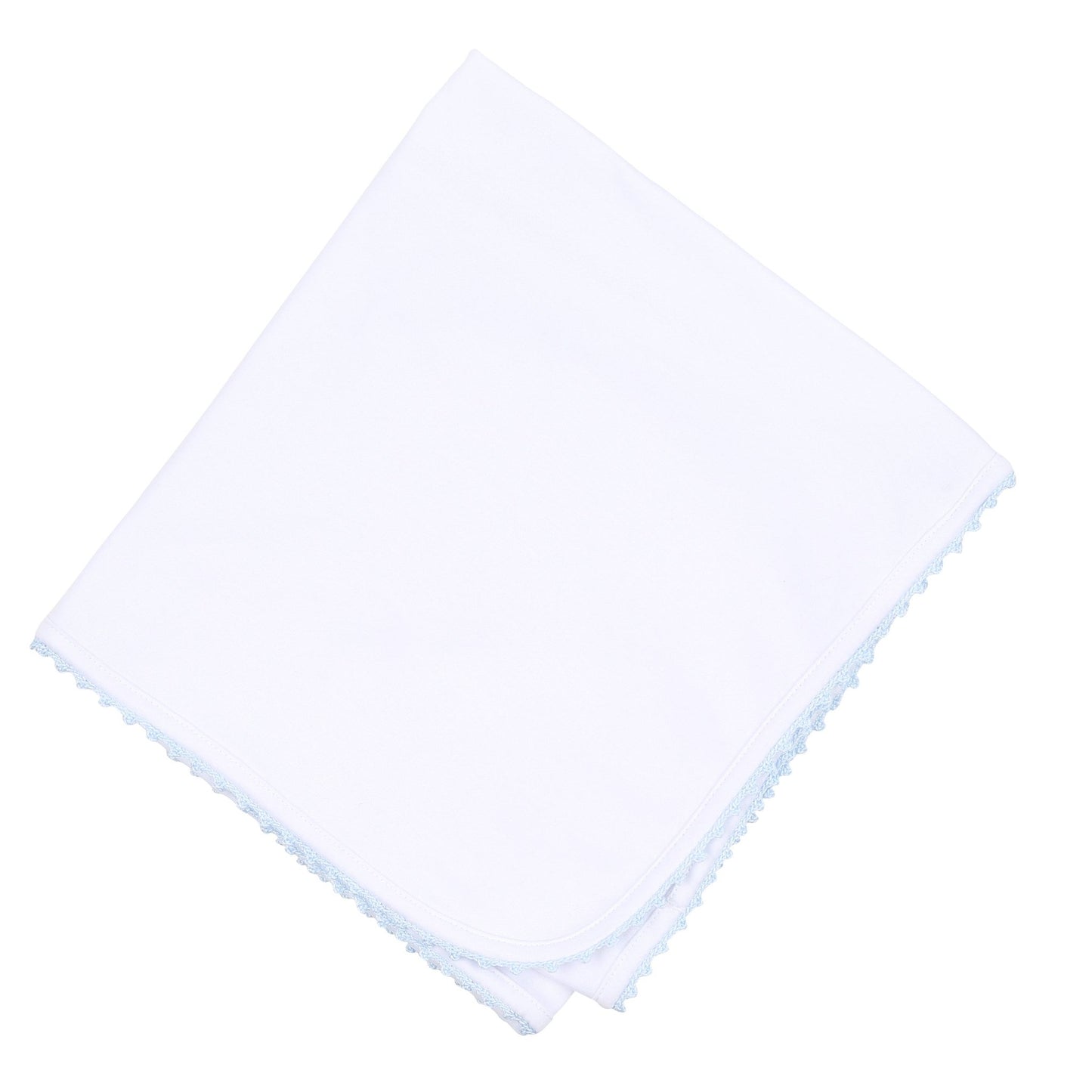 Baby Joy Receiving Blanket with Blue Crochet Trim - Magnolia BabyReceiving Blanket