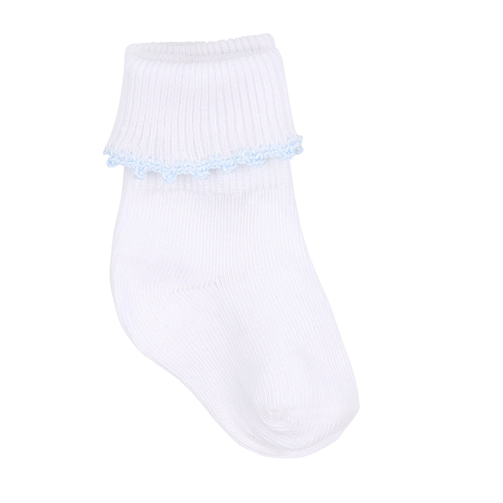 Baby Joy Socks with Blue Crochet Trim - Magnolia BabySocks