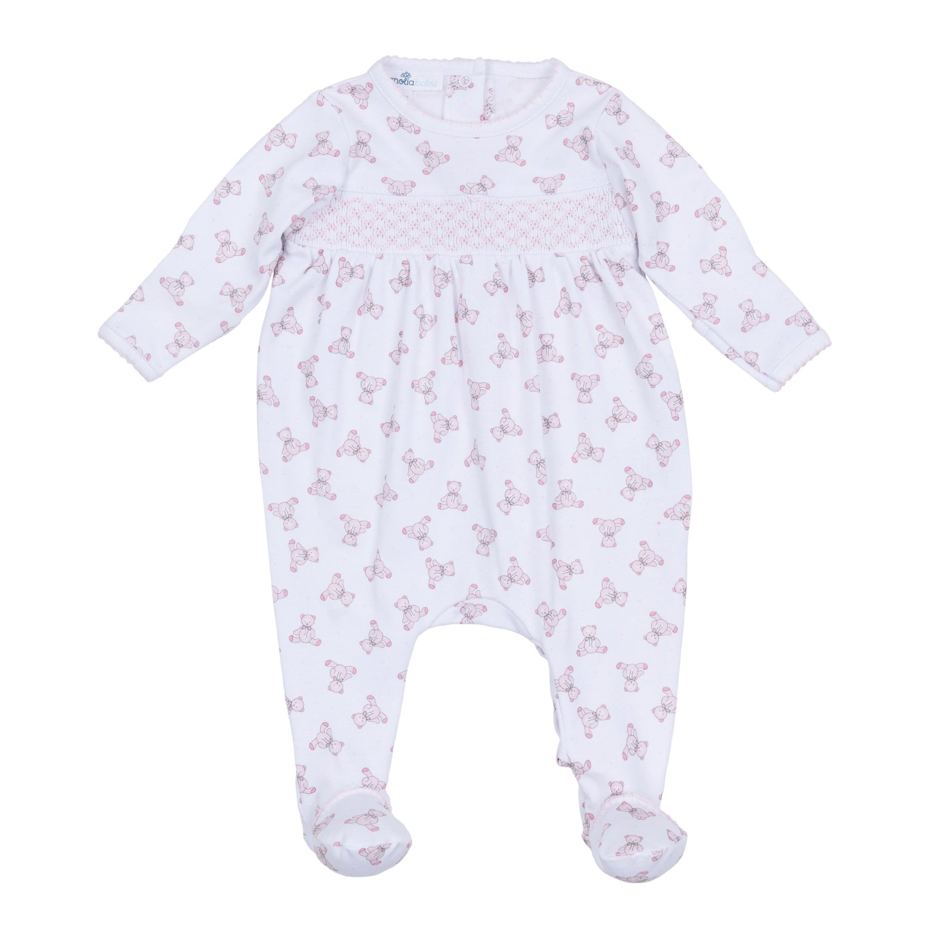 Baby's Teddy Smocked Footie - Pink - Magnolia BabyFootie