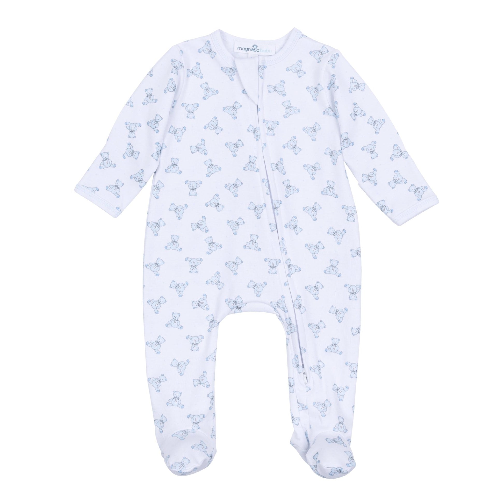 Baby's Teddy Zip Footie - Light Blue - Magnolia BabyFootie