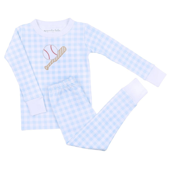 Batter Up Applique Blue Toddler Long Pajamas - Magnolia BabyLong Pajamas