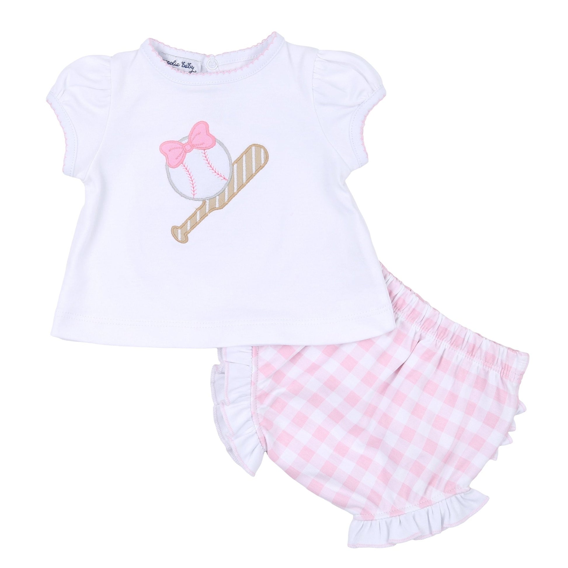 Batter Up Applique Pink Ruffle Diaper Cover Set - Magnolia BabyDiaper Cover