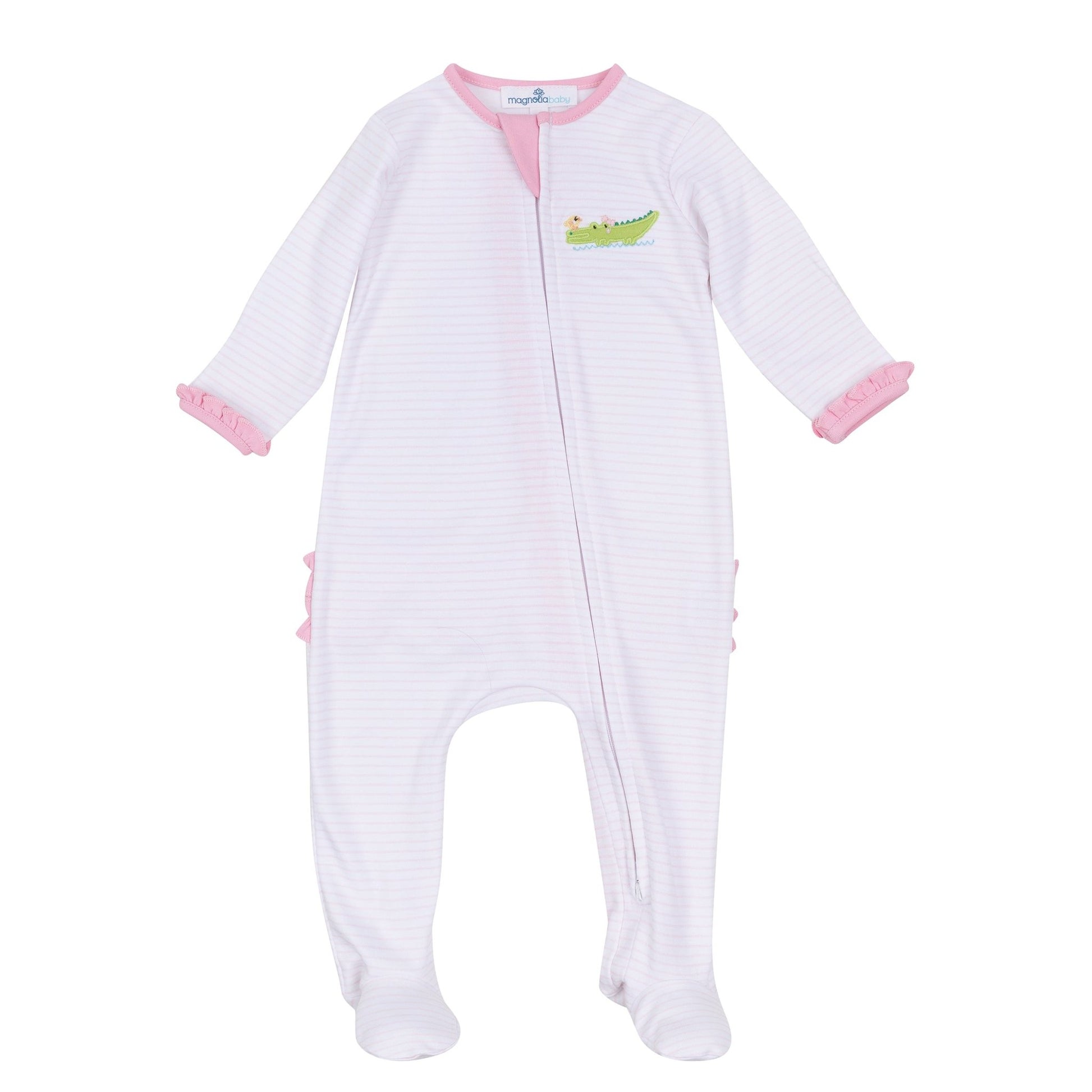Bayou Babies Applique Zip Footie - Pink - Magnolia BabyFootie