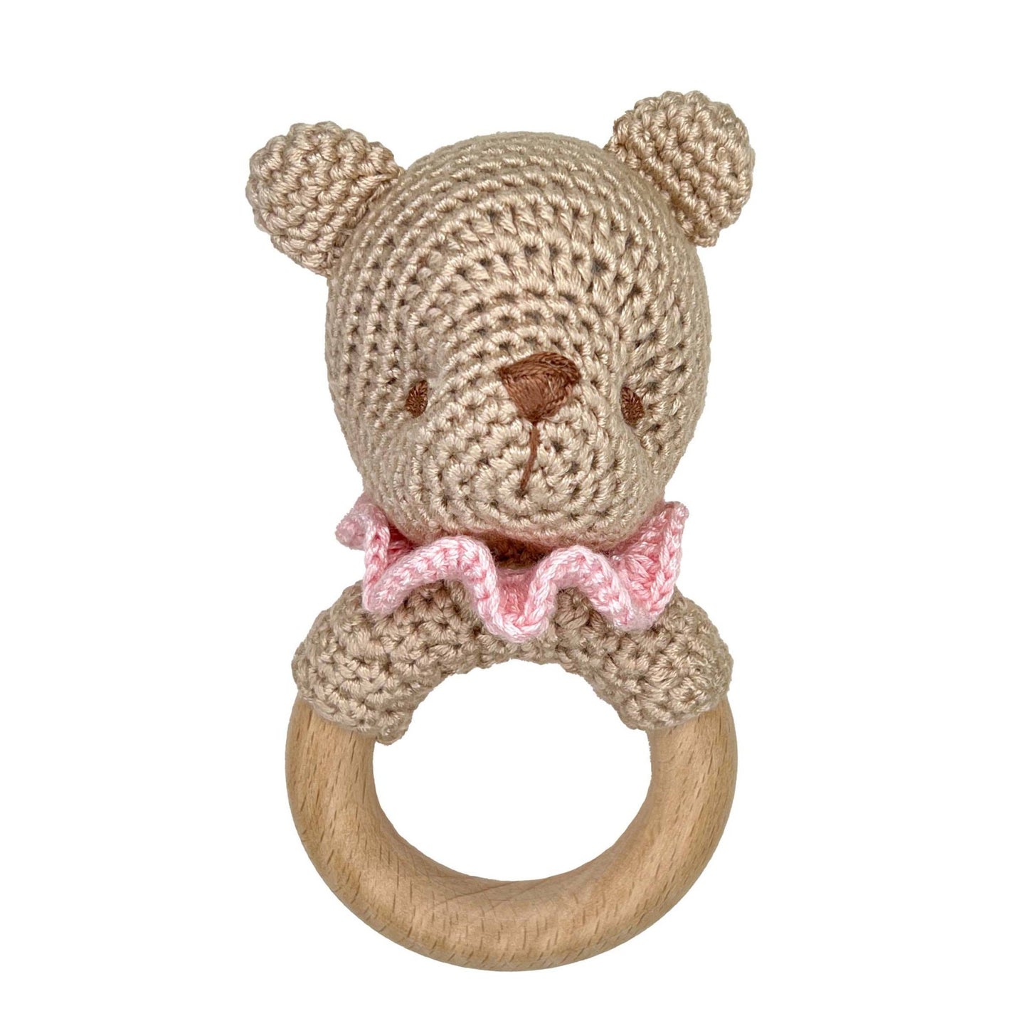 Bear Bamboo Crochet Woodring Rattle - Pink - Magnolia BabyRattle