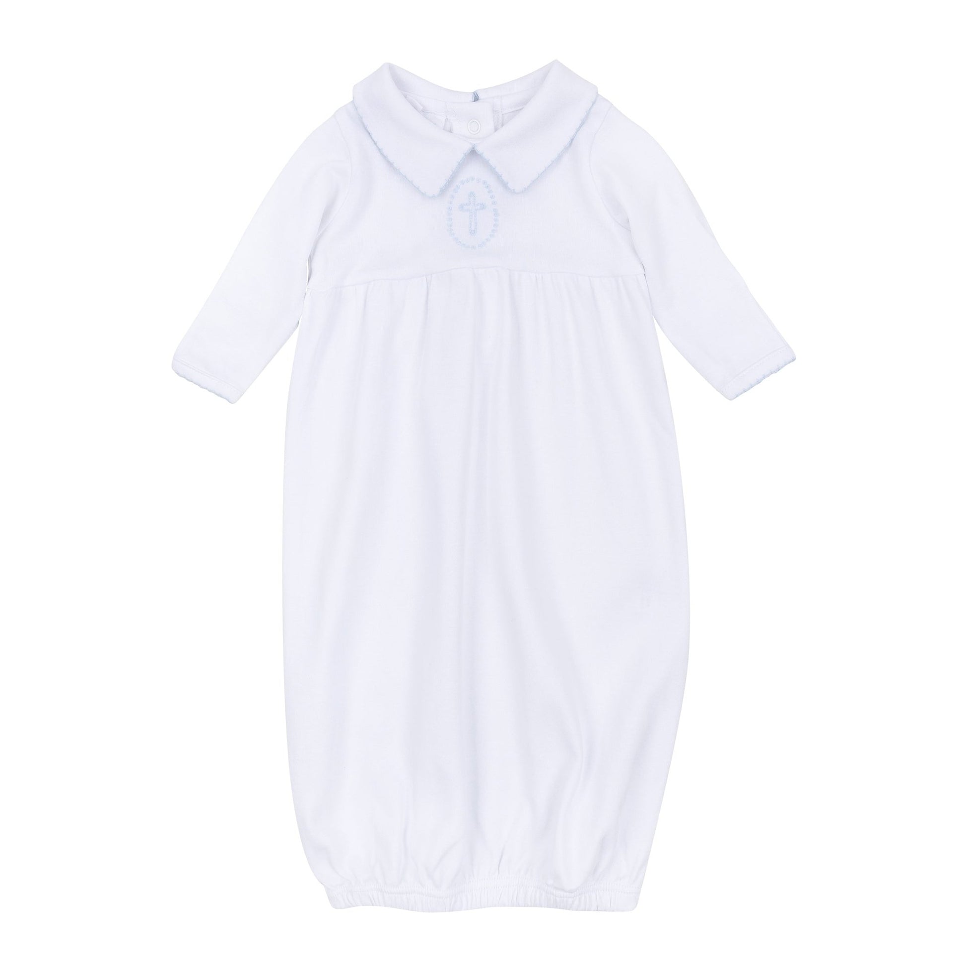 Blessed Embroidered Collared Long Sleeve Gown - Blue - Magnolia BabyGown