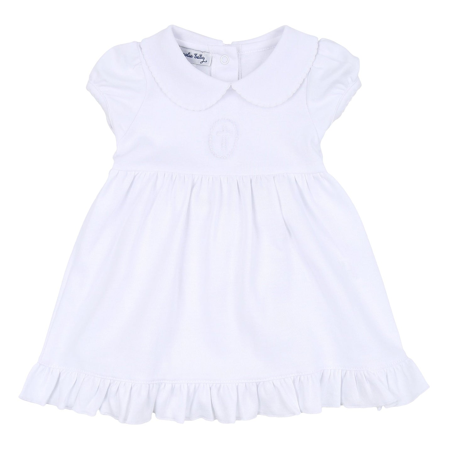 Blessed Embroidered Collared Short Sleeve Dress - White - Magnolia Baby Girl