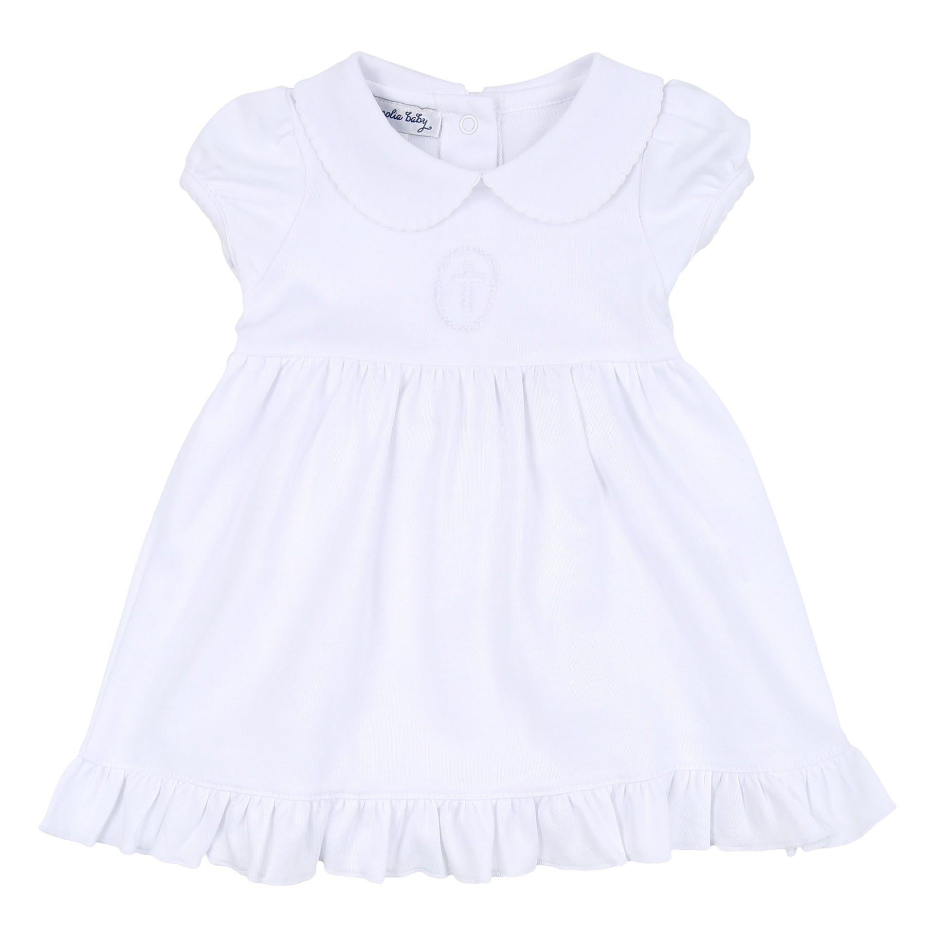 Blessed Embroidered Collared Short Sleeve Dress - White - Magnolia Baby Girl