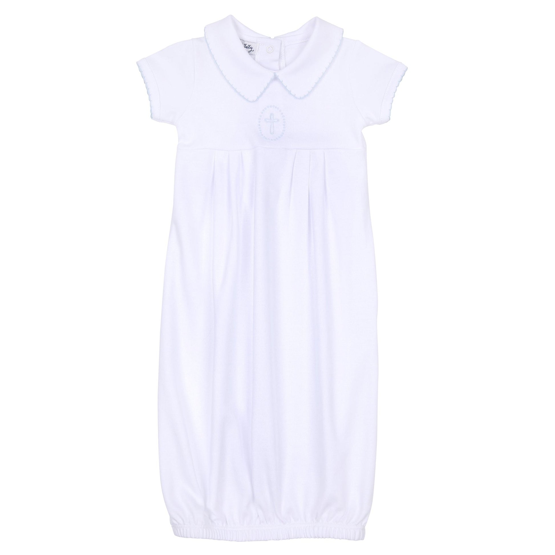 Blessed Embroidered Collared Short Sleeve Gown - Blue - Magnolia Baby Unisex