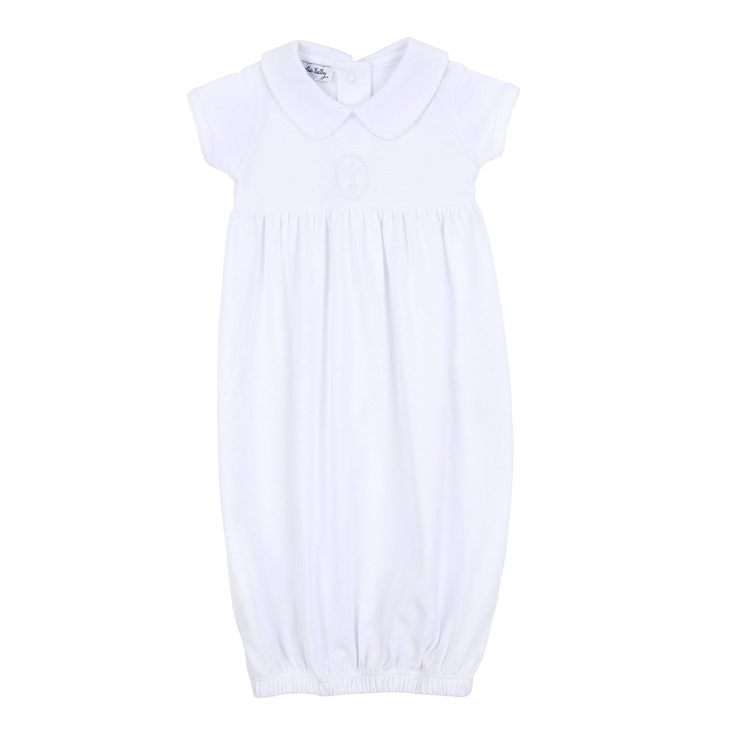Blessed Embroidered Collared Short Sleeve Gown - White - Magnolia Baby Unisex