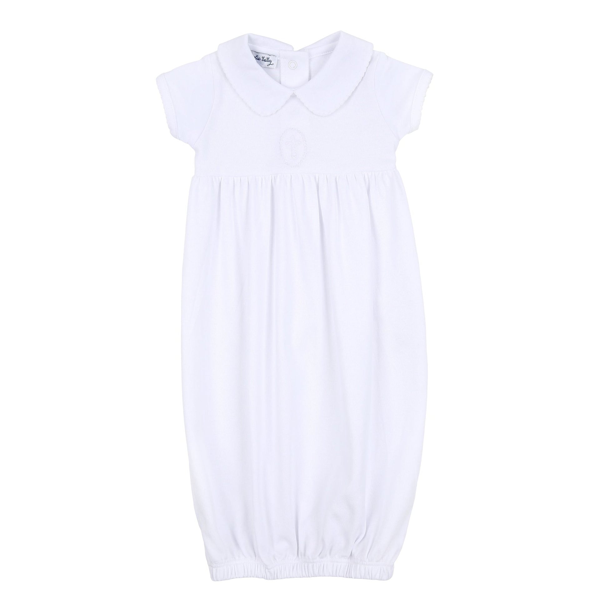 Blessed Embroidered Collared Short Sleeve Gown - White - Magnolia Baby Unisex