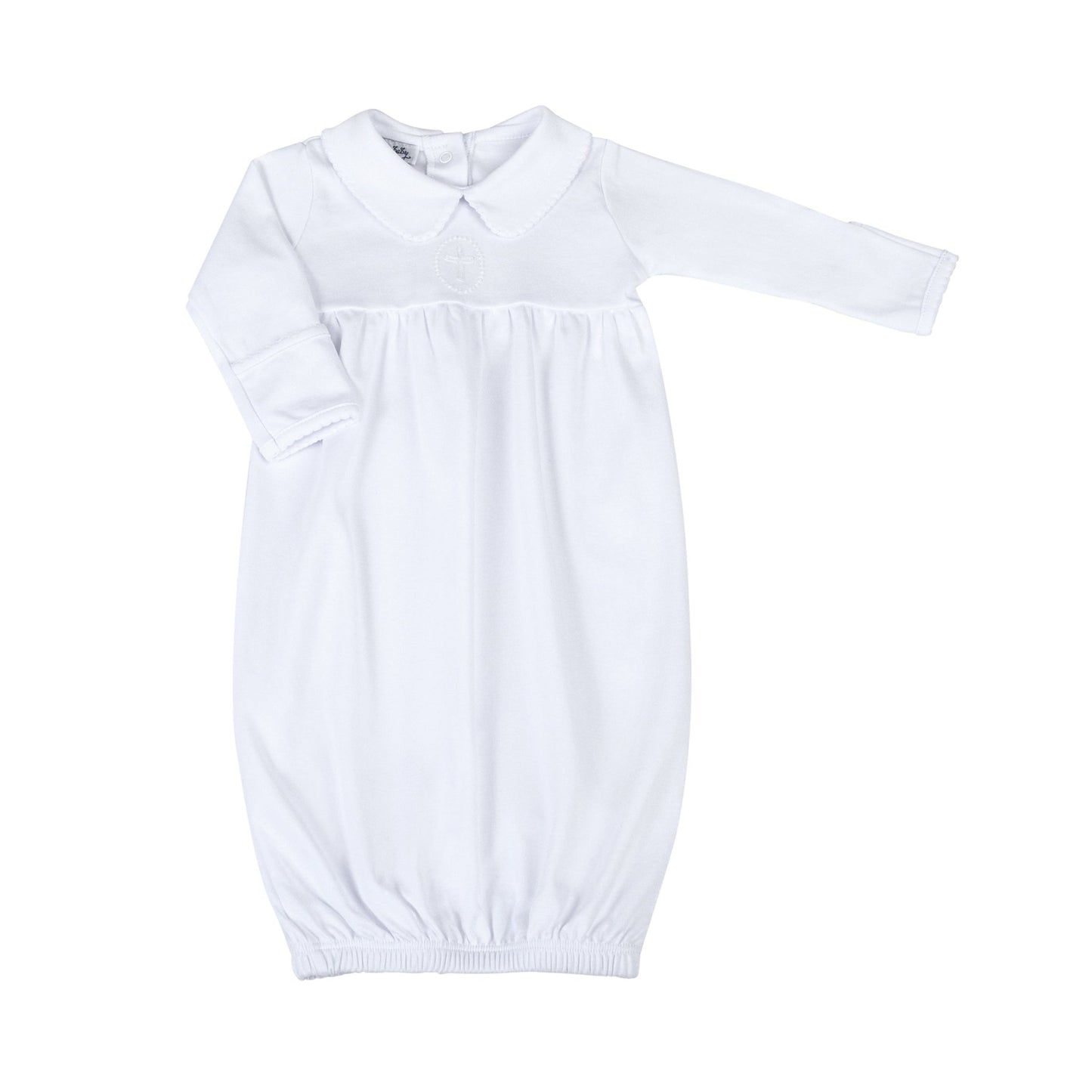 Blessed Embroidered Collared Unisex Long Sleeve Gown - White - Magnolia Baby Unisex