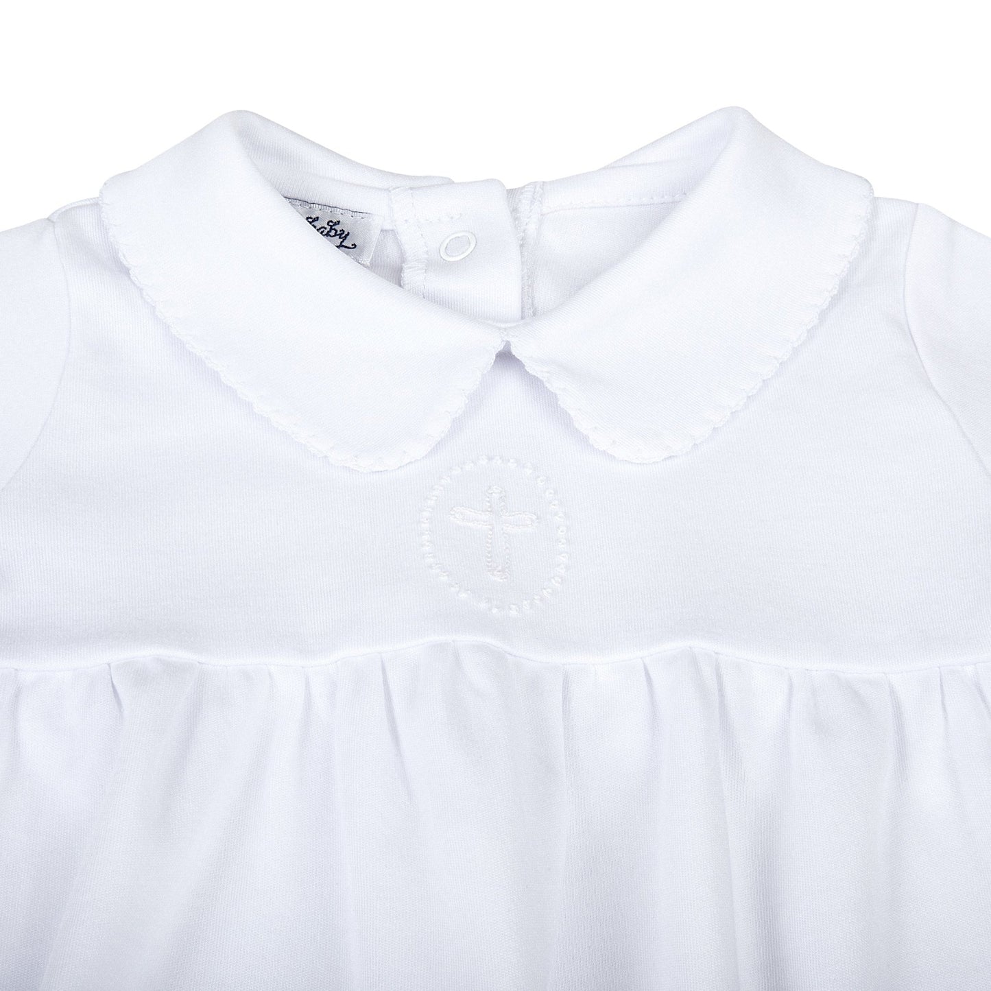 Blessed Embroidered Collared Unisex Long Sleeve Gown - White - Magnolia Baby Unisex