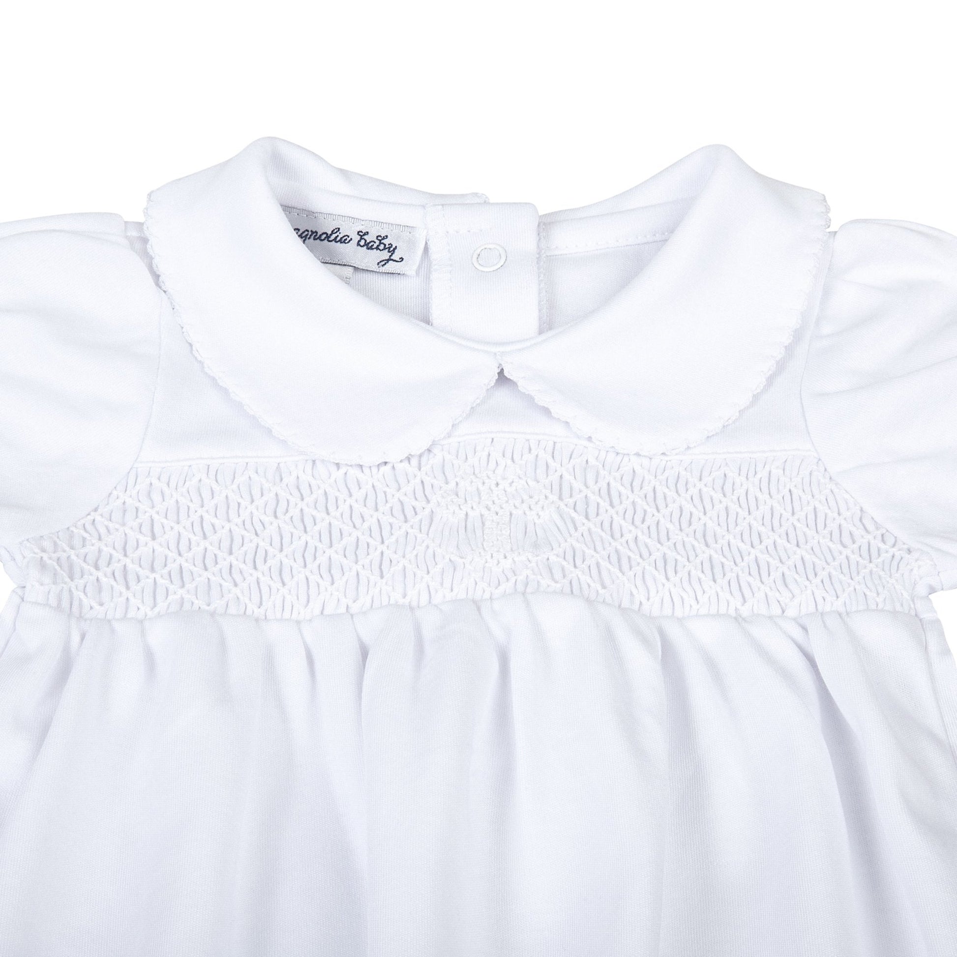 Blessed Smocked Girl Short Sleeve Gown - White - Magnolia Baby Girl