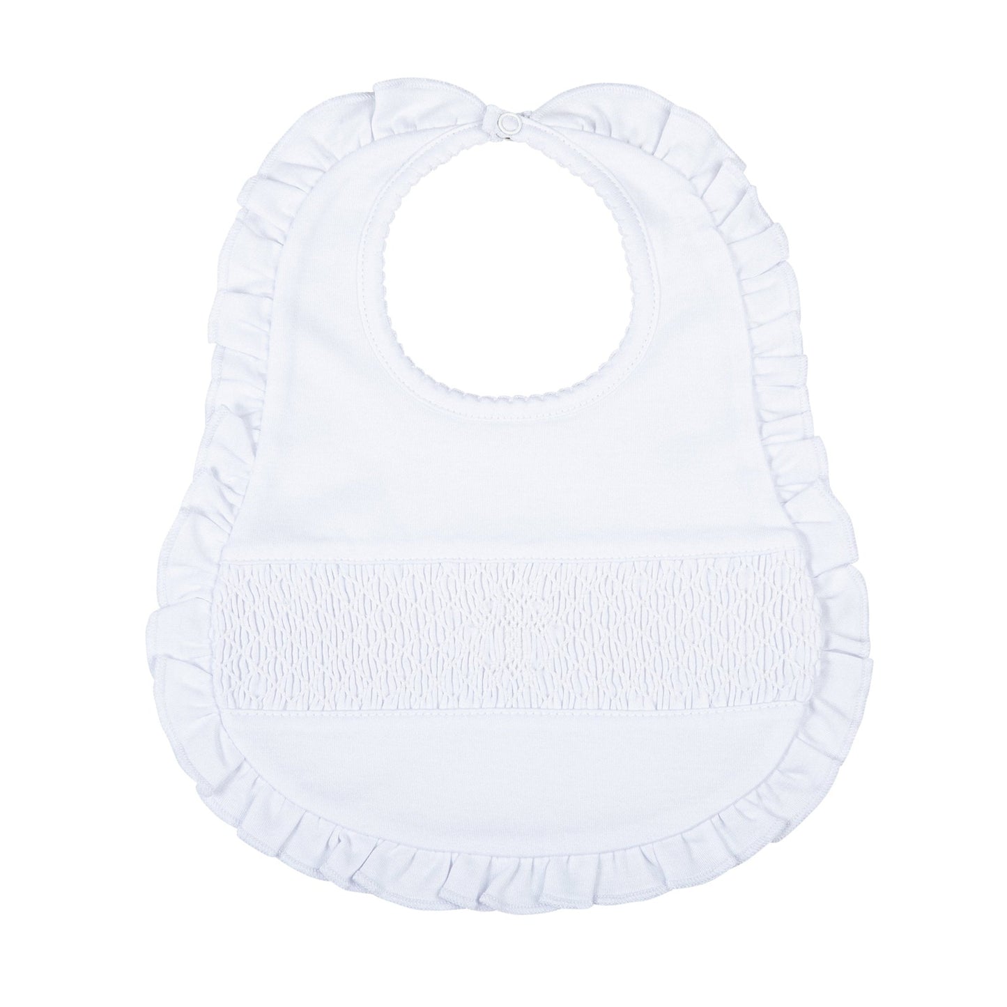 Blessed Smocked Ruffle Bib - White - Magnolia Baby Girl