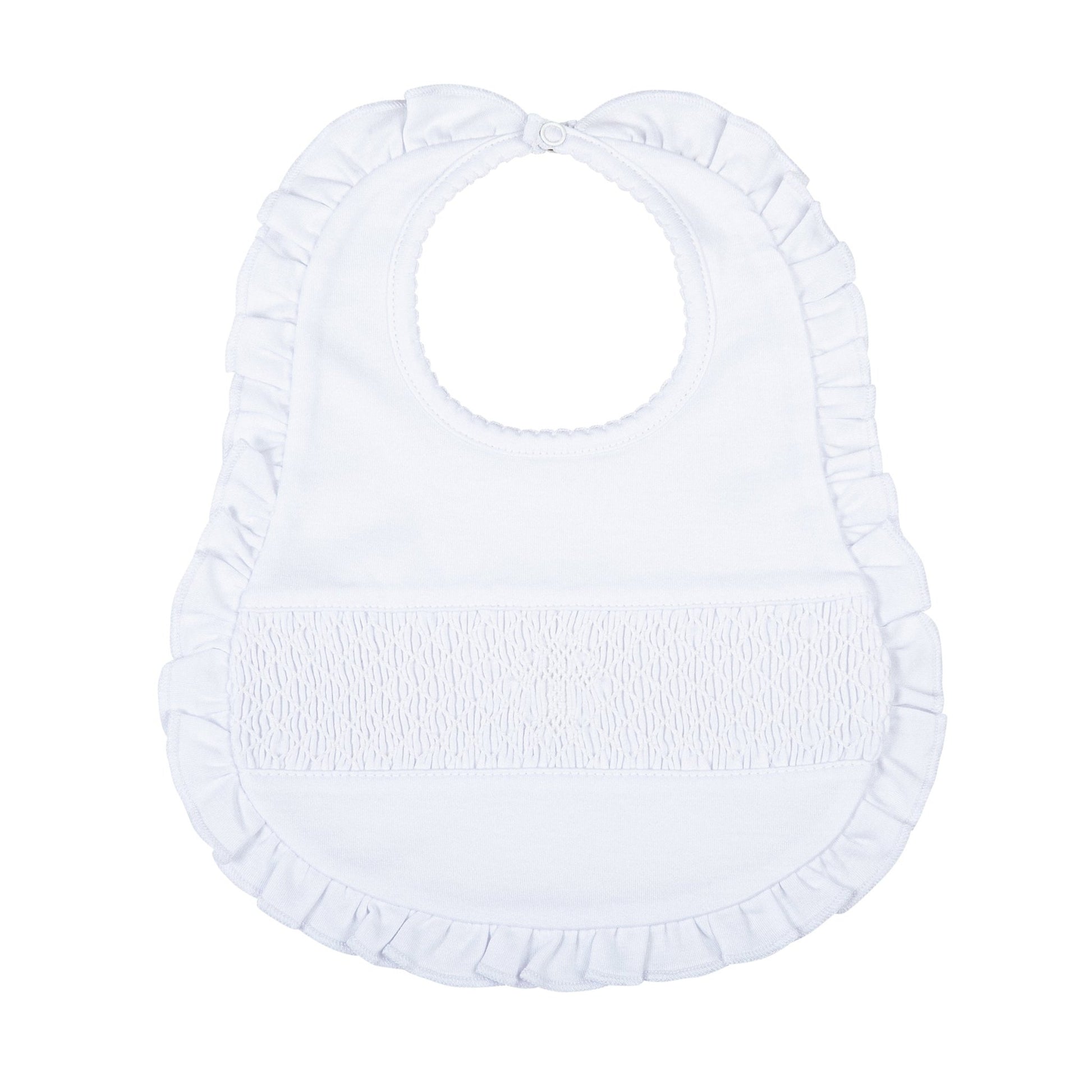 Blessed Smocked Ruffle Bib - White - Magnolia Baby Girl