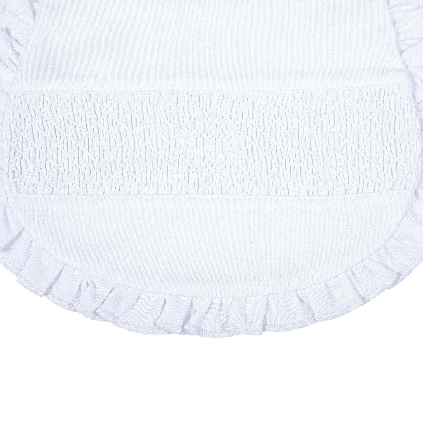 Blessed Smocked Ruffle Bib - White - Magnolia Baby Girl