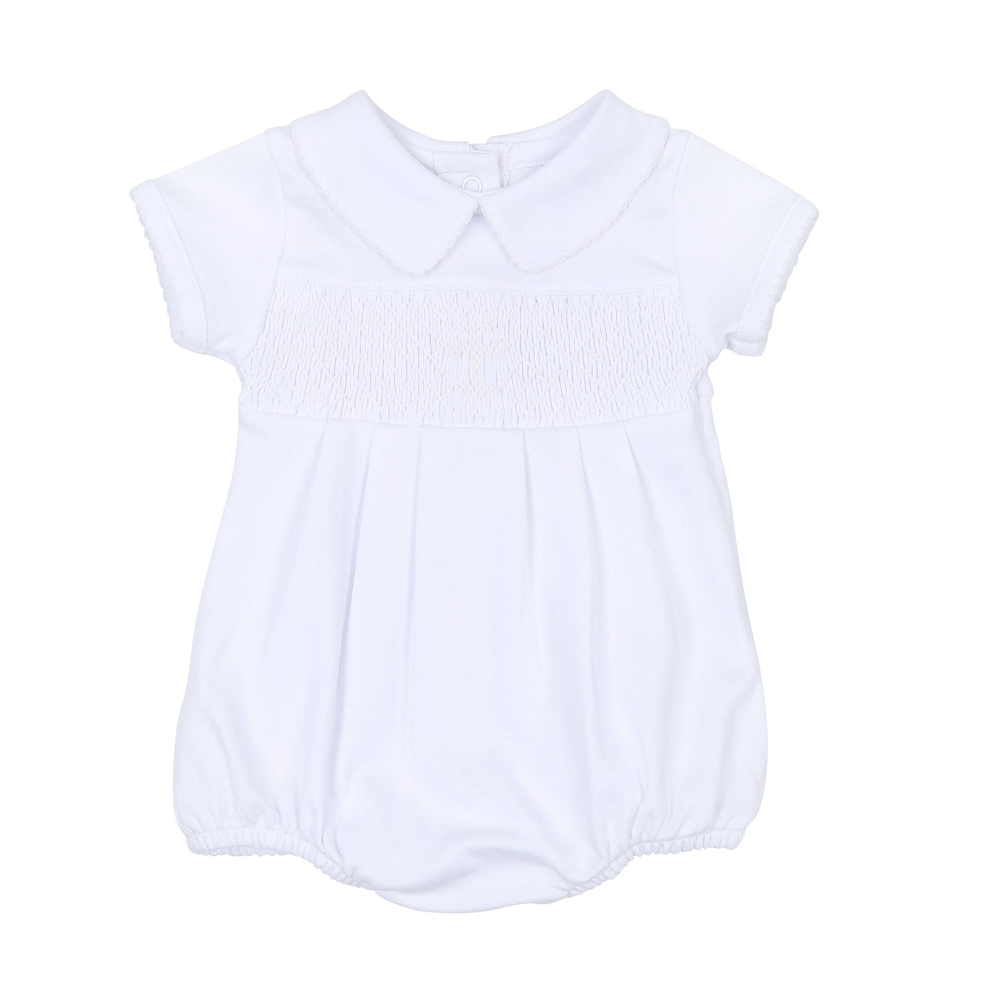Blessed Smocked Unisex Bubble - White - Magnolia Baby Unisex