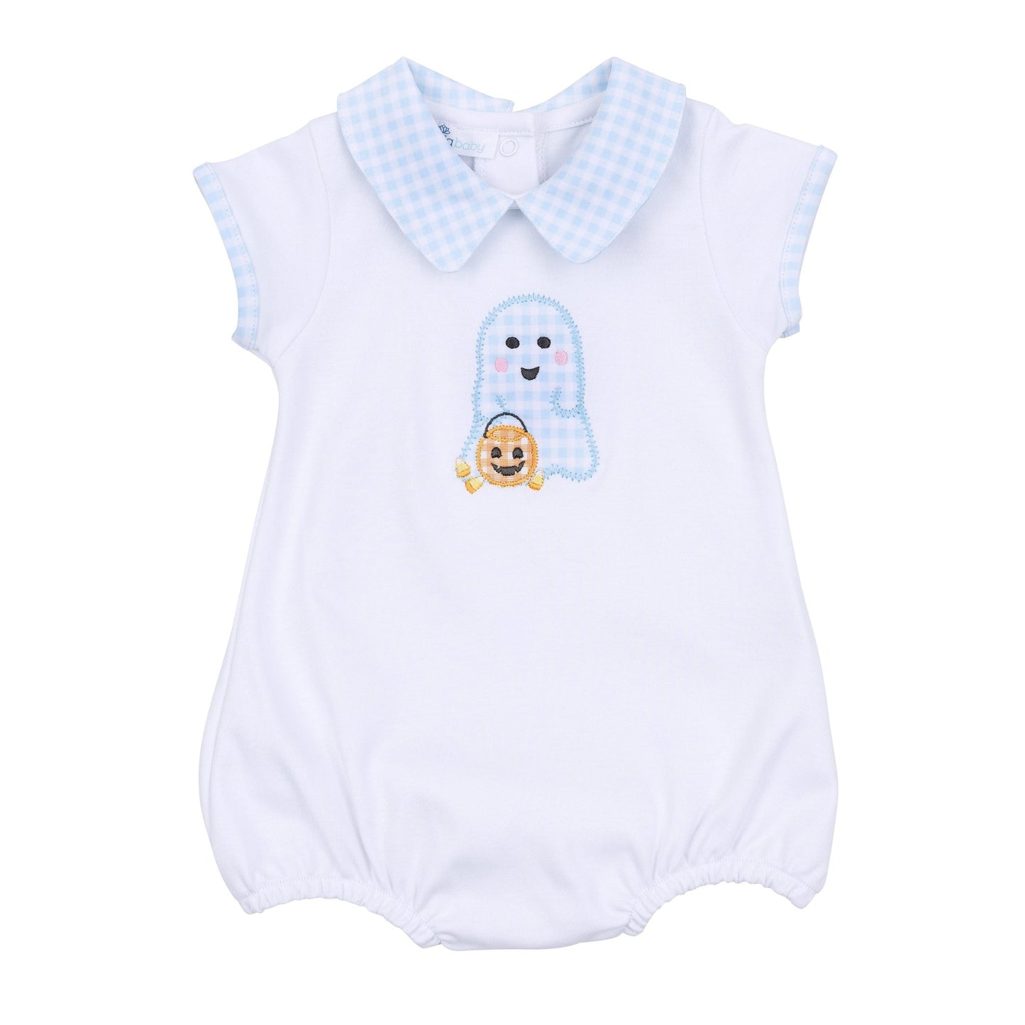 Boo Crew! Applique Collared Short Sleeve Bubble - Light Blue - Magnolia BabyBubble