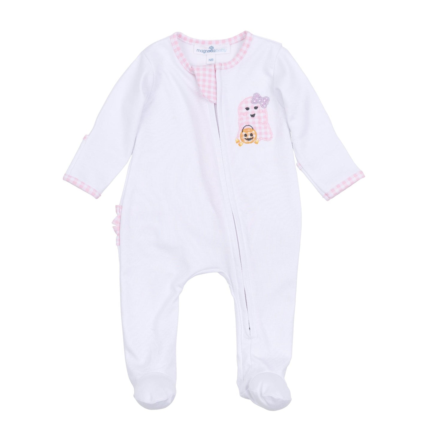 Boo Crew! Applique Ruffle Zip Footie - Pink - Magnolia BabyFootie
