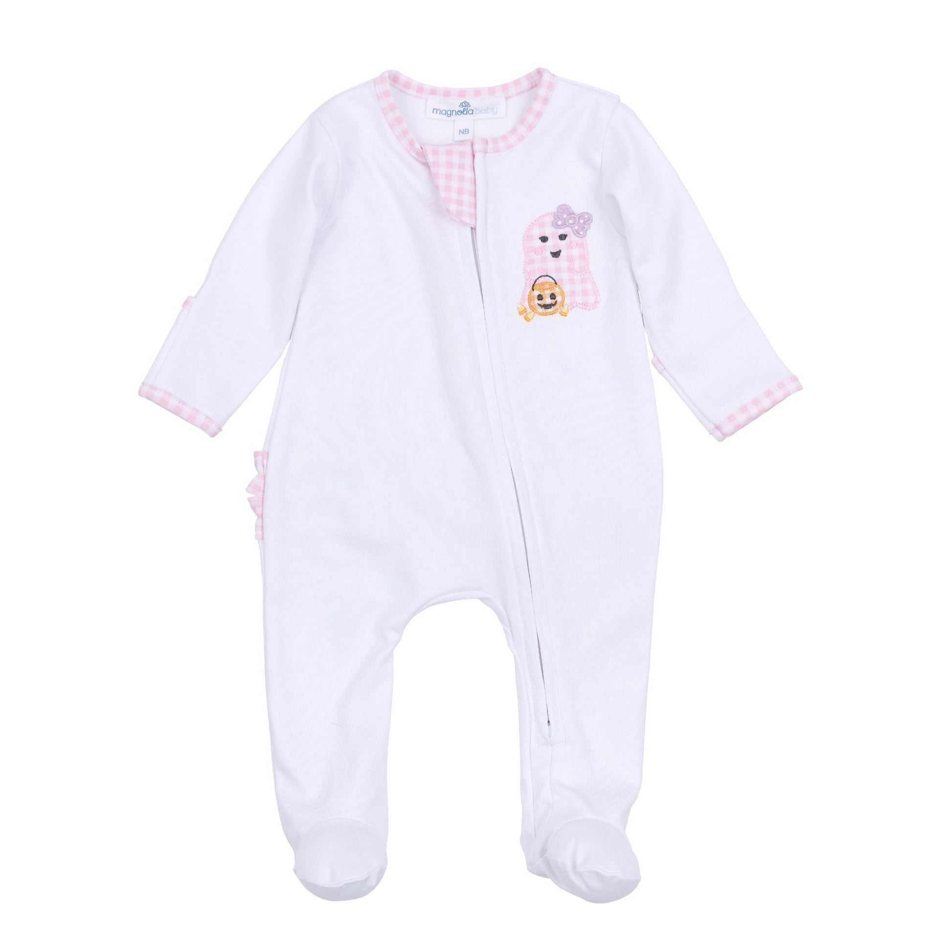 Boo Crew! Applique Ruffle Zip Footie - Pink - Magnolia BabyFootie