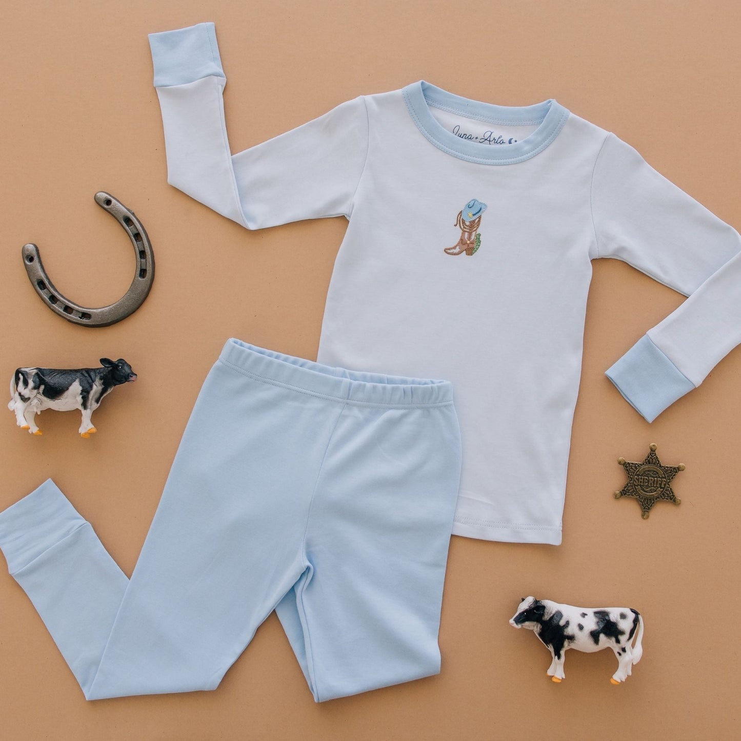 Boots and Blooms Long Pajamas - Light Blue - Luna and ArloLong Pajamas